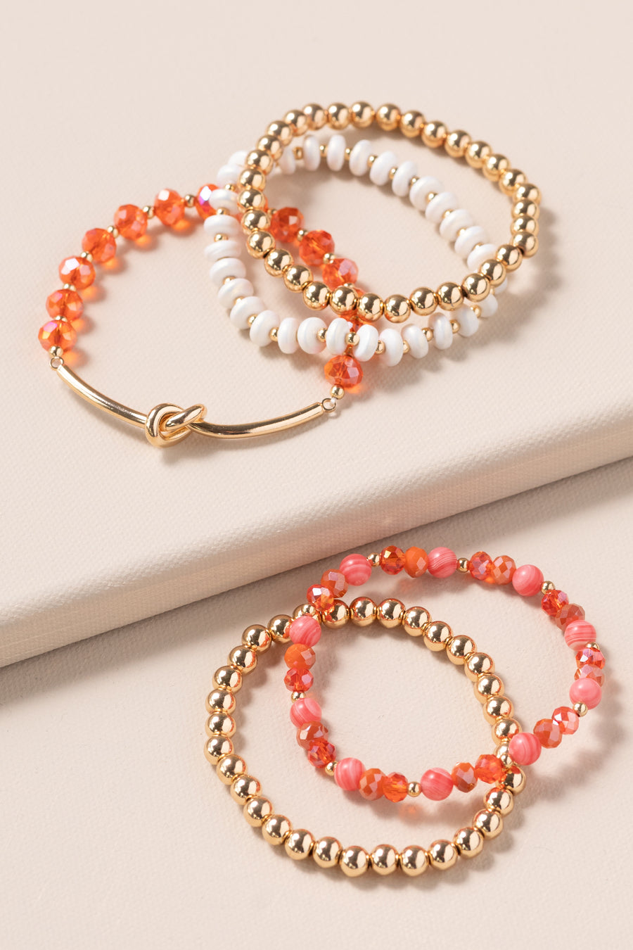 Five Glass And Beaded Stretch Bracelets