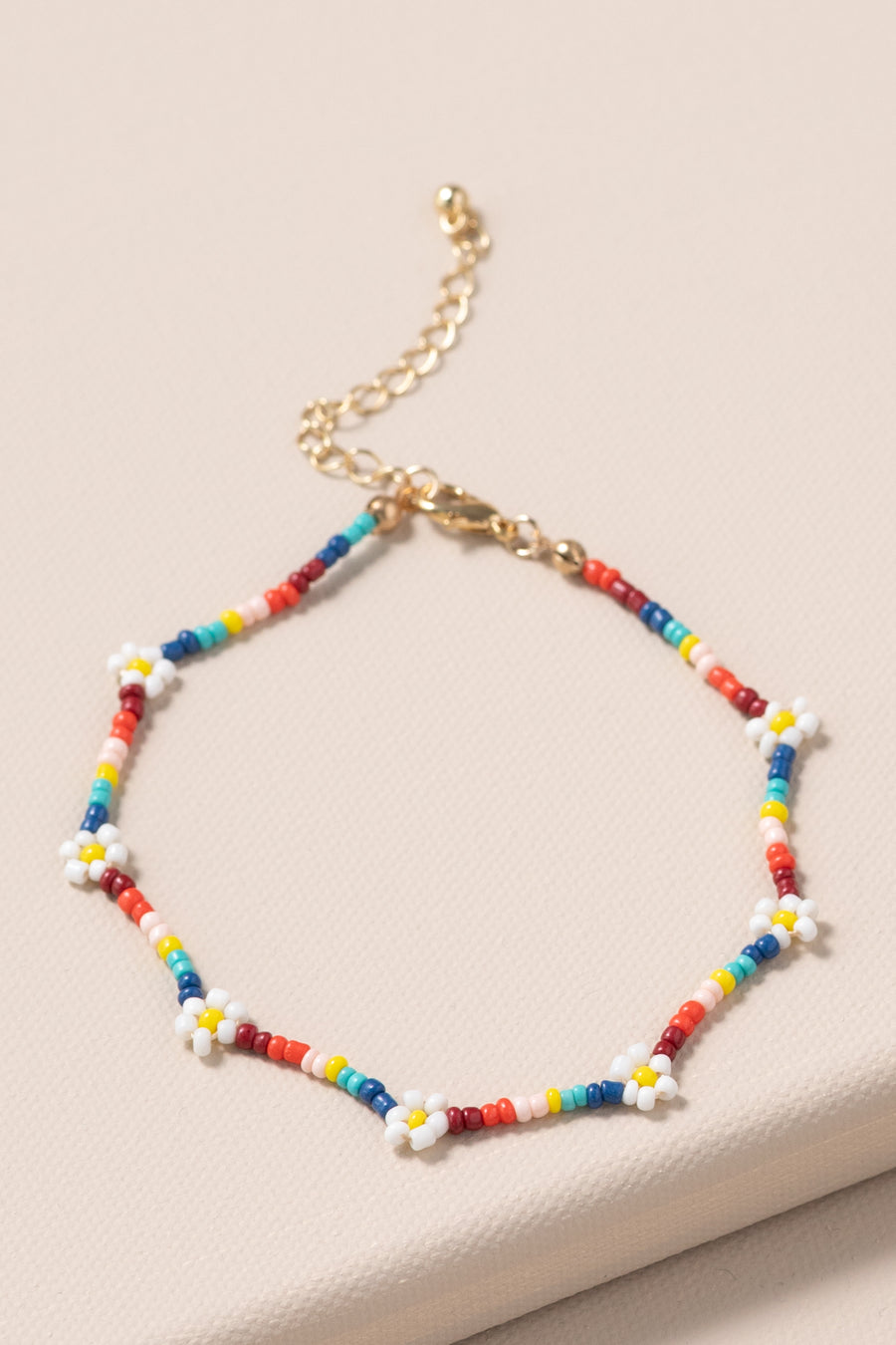 Rainbow Bead White Daisy Anklet