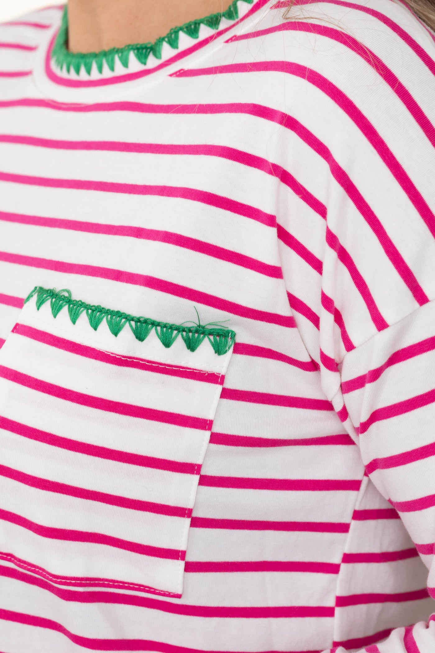 Jersey Striped Knit Tops With Chest Pocket