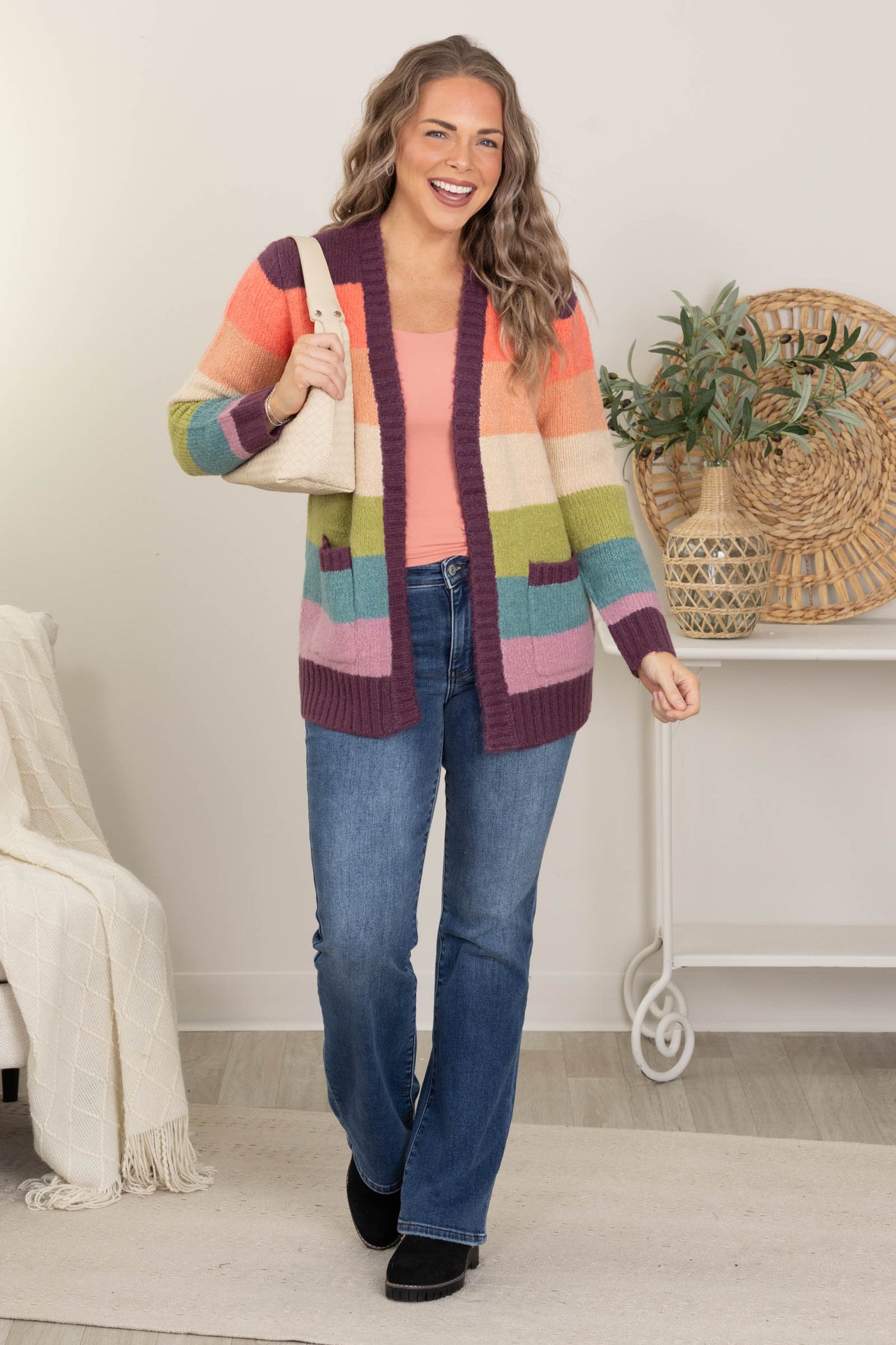 Multicolor Open Front Sweater Cardigans