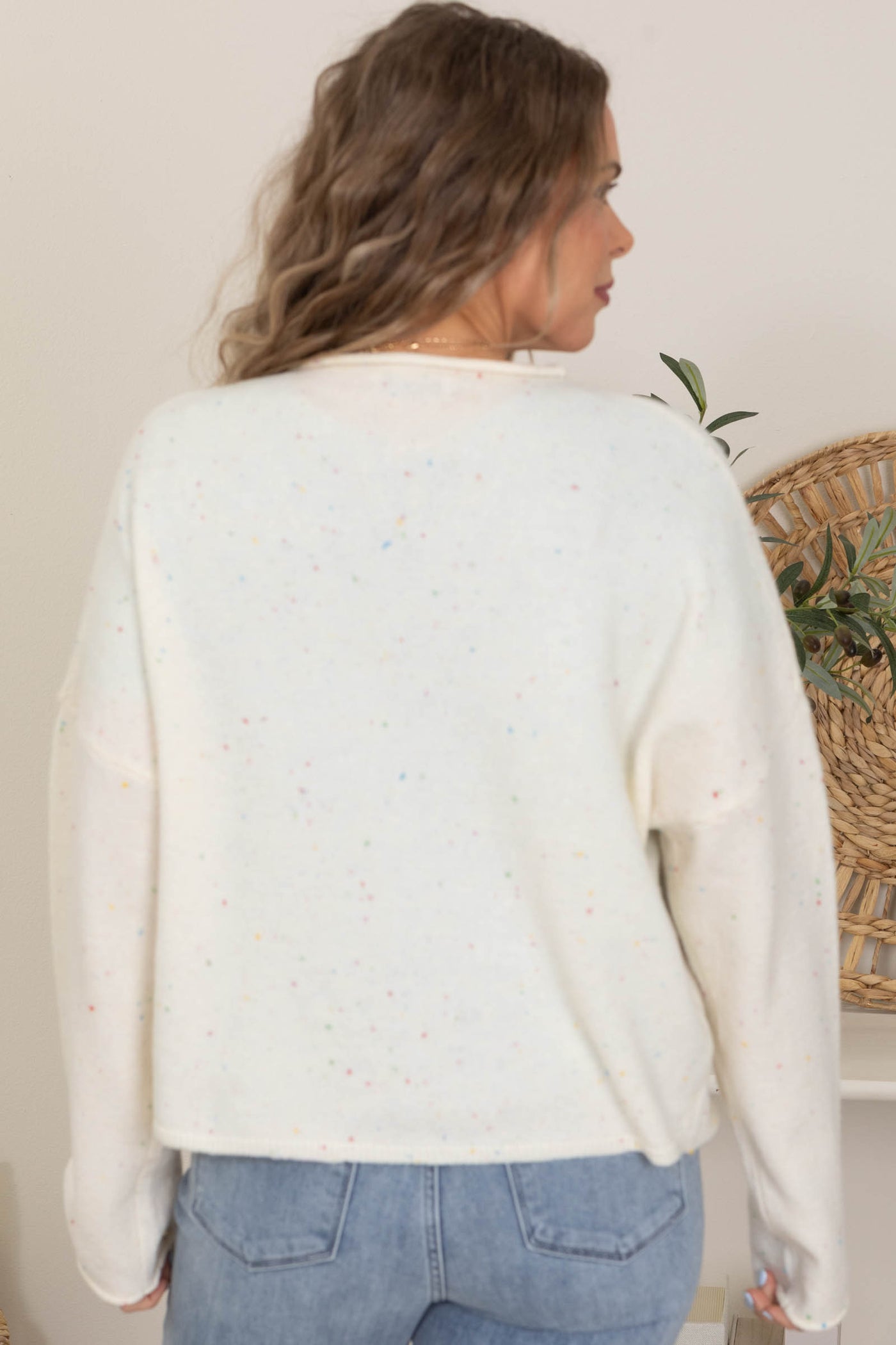 Cream Confetti Collared Button Down Cardigan