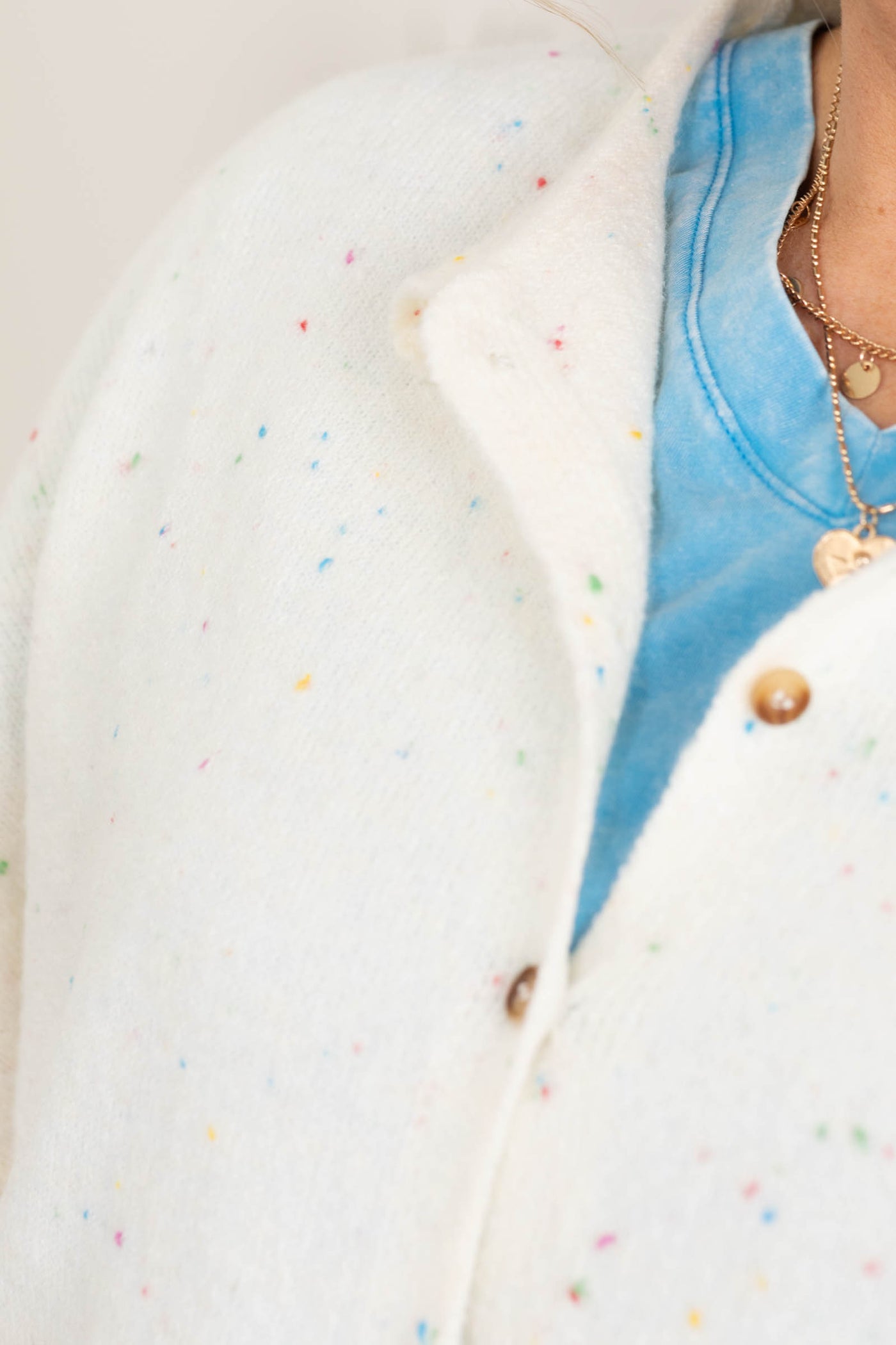 Cream Confetti Collared Button Down Cardigan