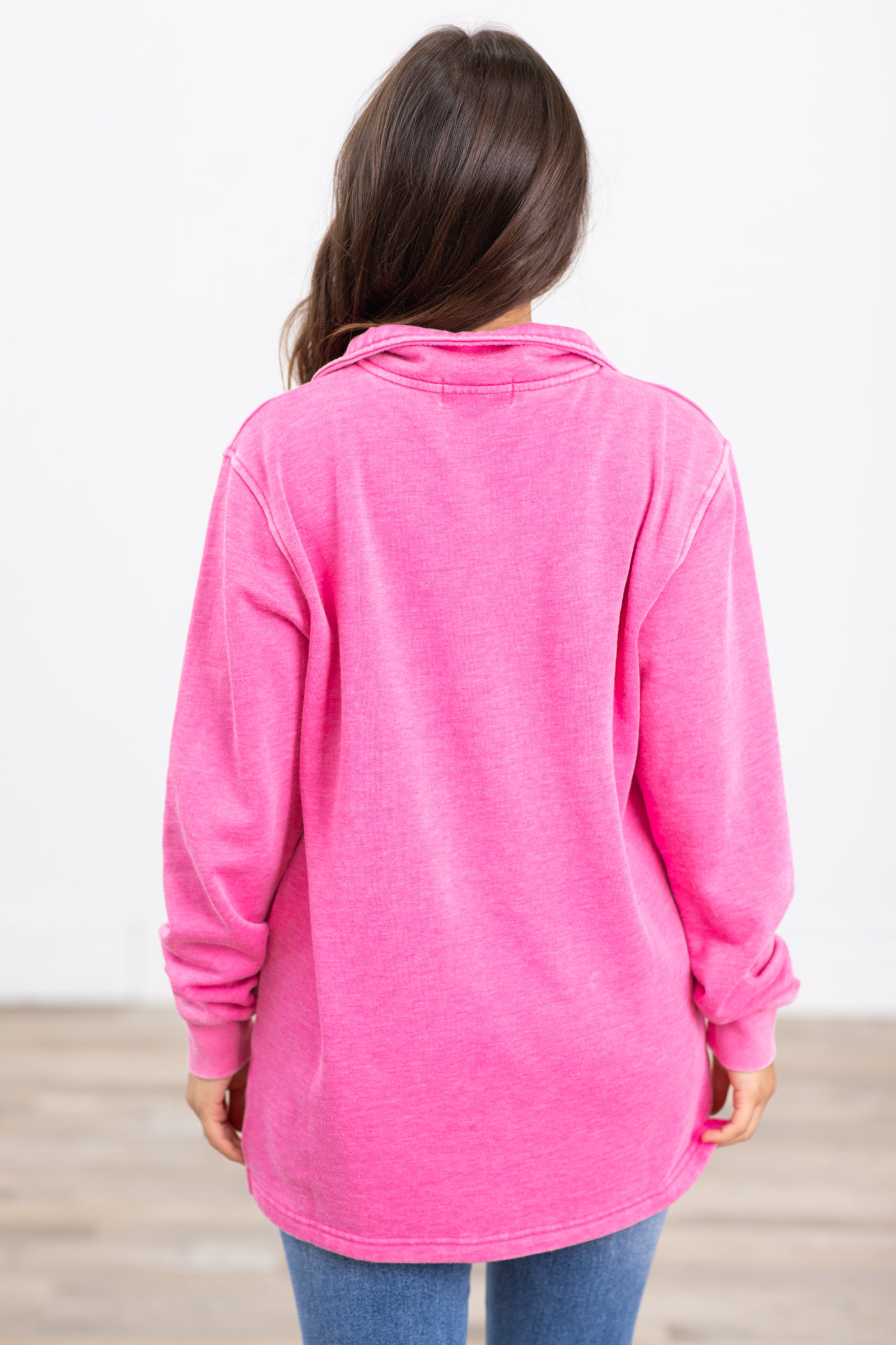 Pink Fleece Pigment Dyed 1/4 Zip Pullover