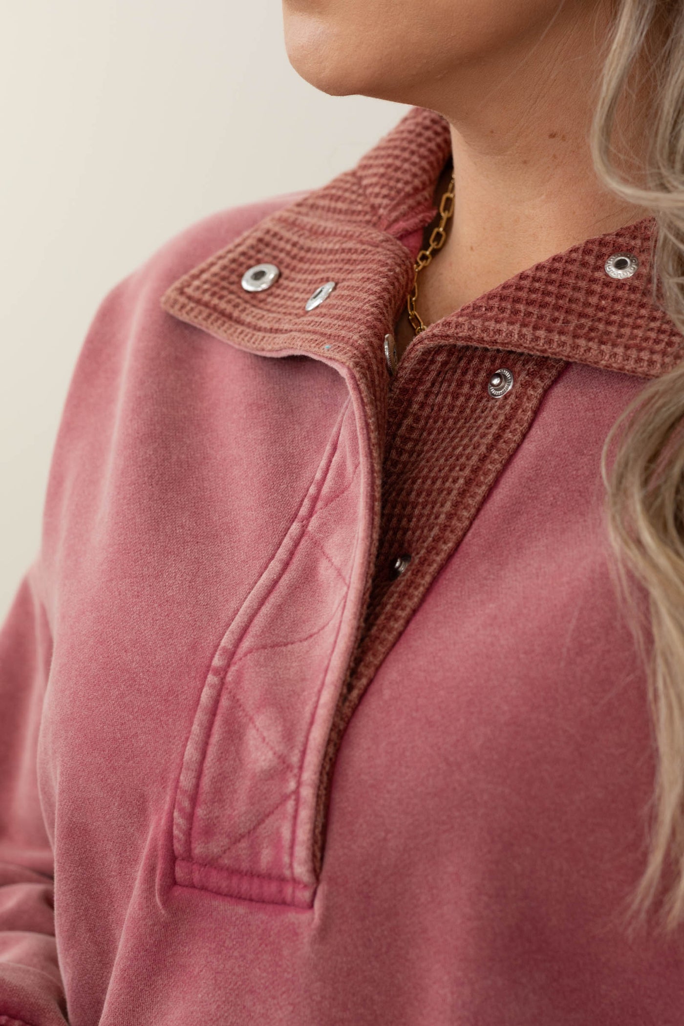 Red Vintage Thermal Contrast Knit Sweatshirt