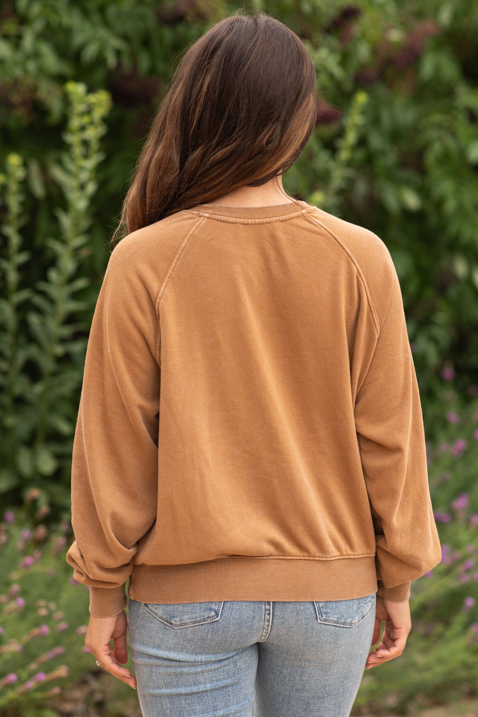 Cinnamon Washed Sweatshirt With Seam Detail - Filly Flair
