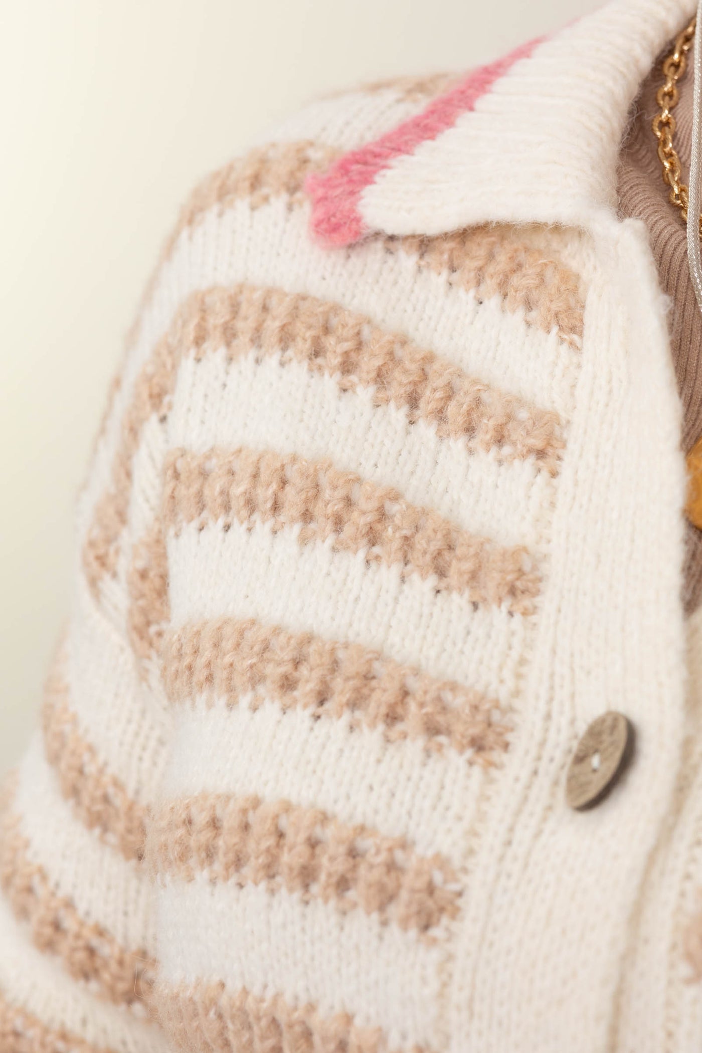 Ivory Button Down Striped Sweater Cardigan