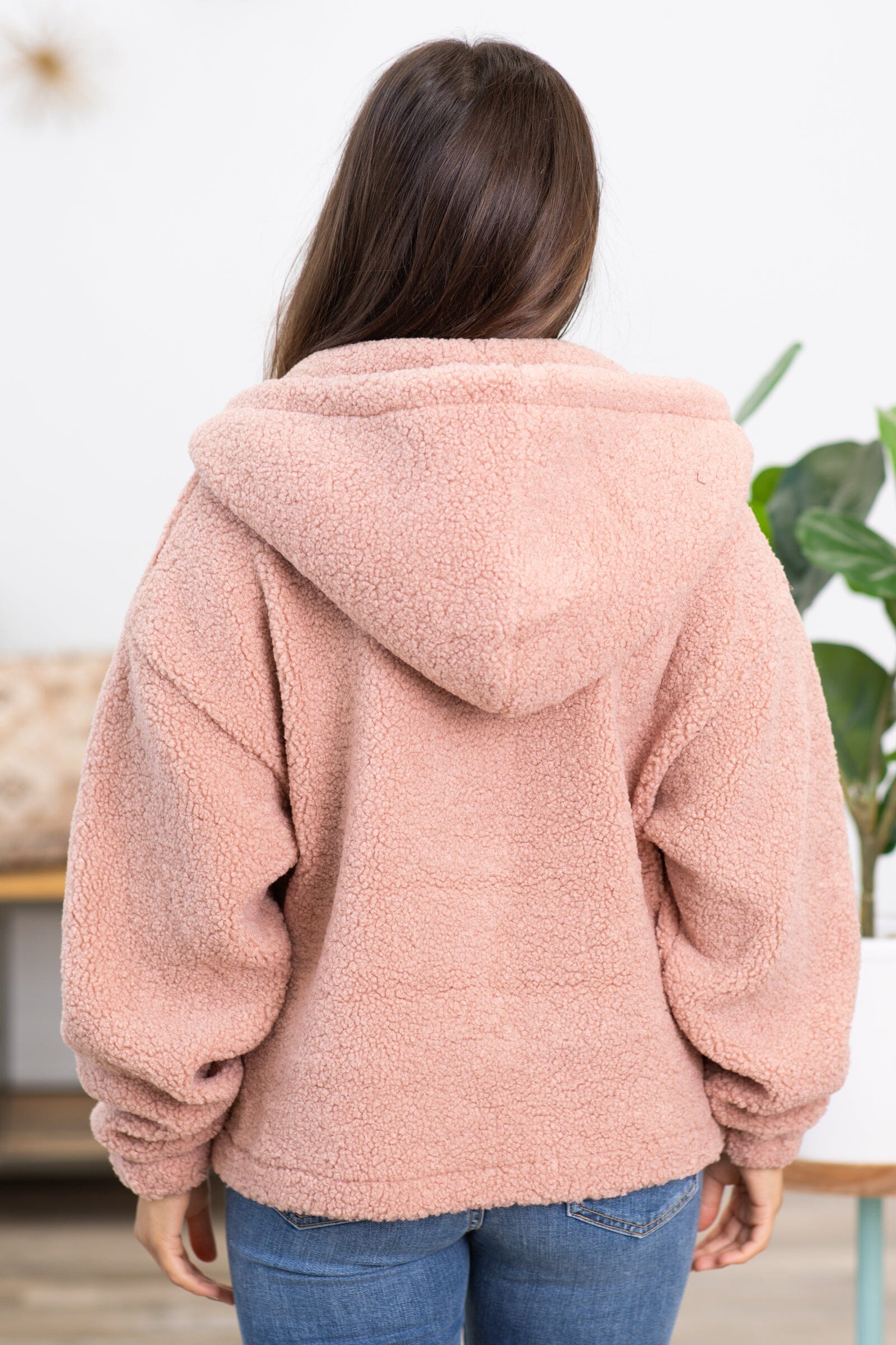 Dusty Rose Sherpa Hooded Pullover - Filly Flair