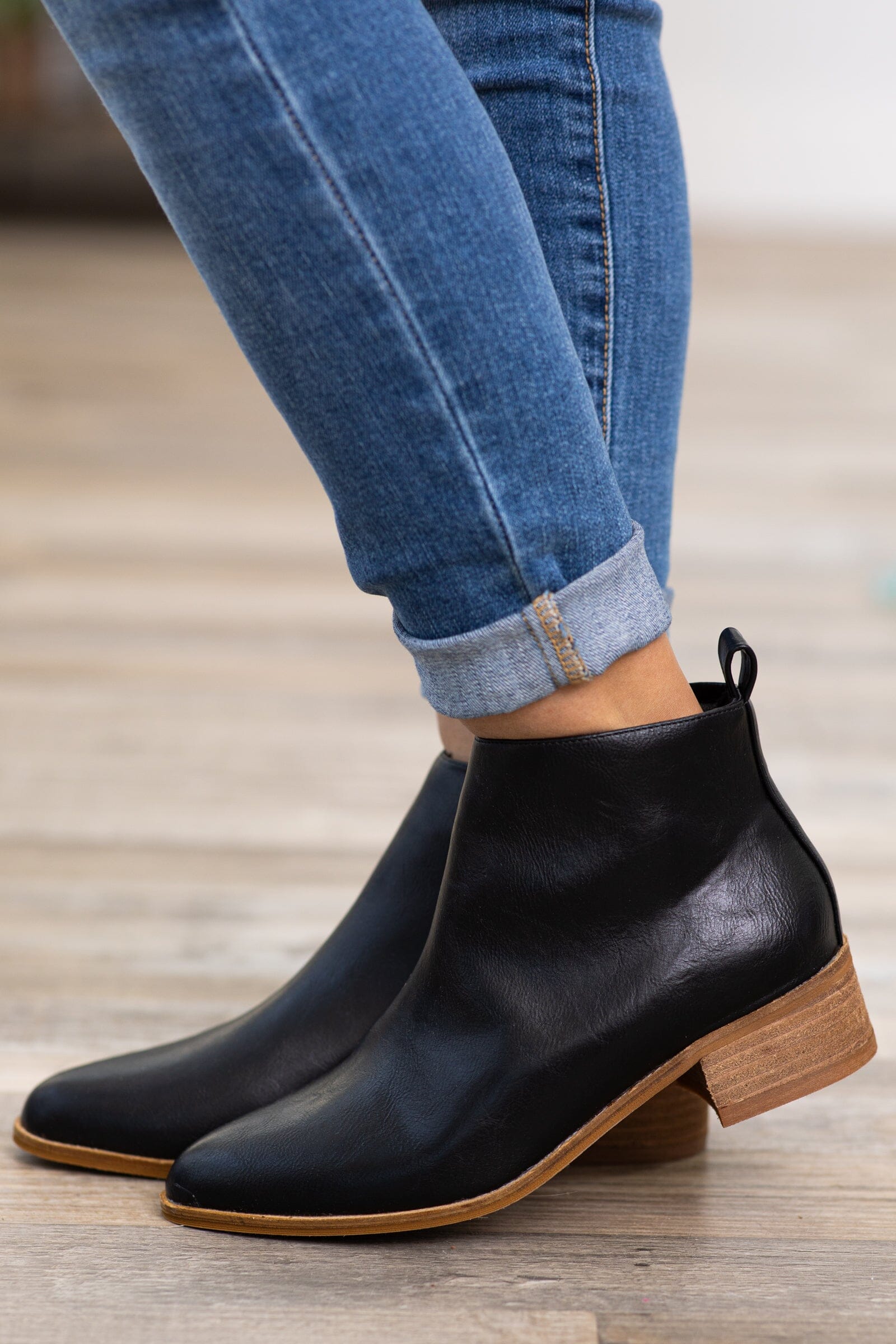 Black Ankle Bootie With Pull Tab - Filly Flair
