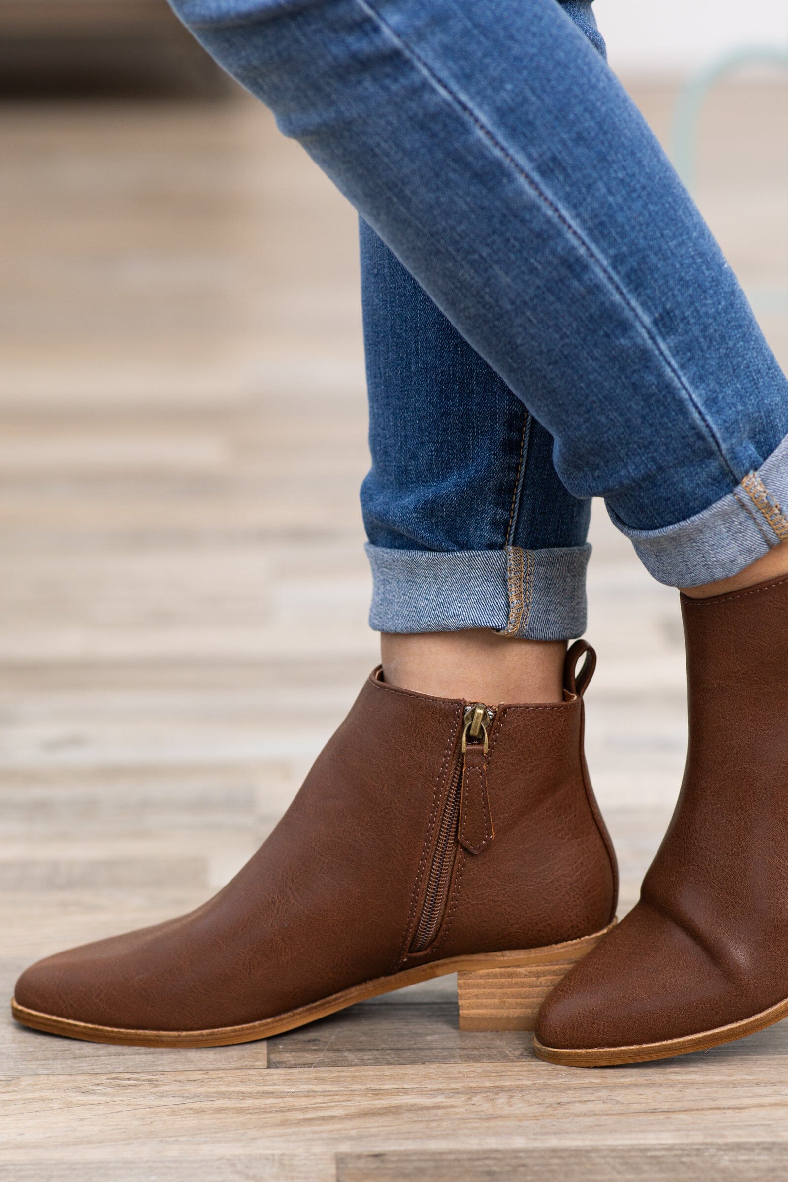 Brown Ankle Bootie With Pull Tab - Filly Flair