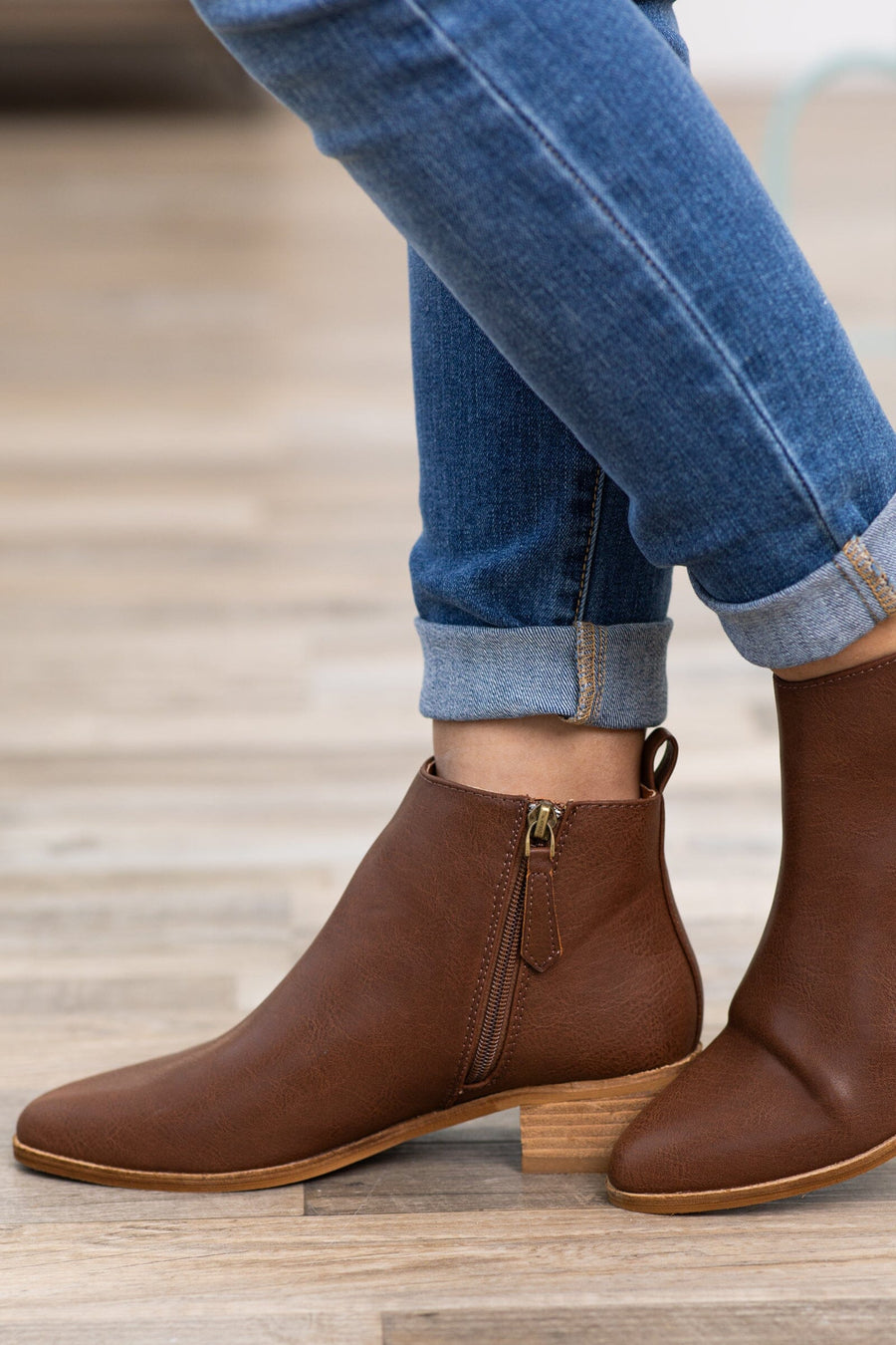 Brown Ankle Bootie With Pull Tab - Filly Flair