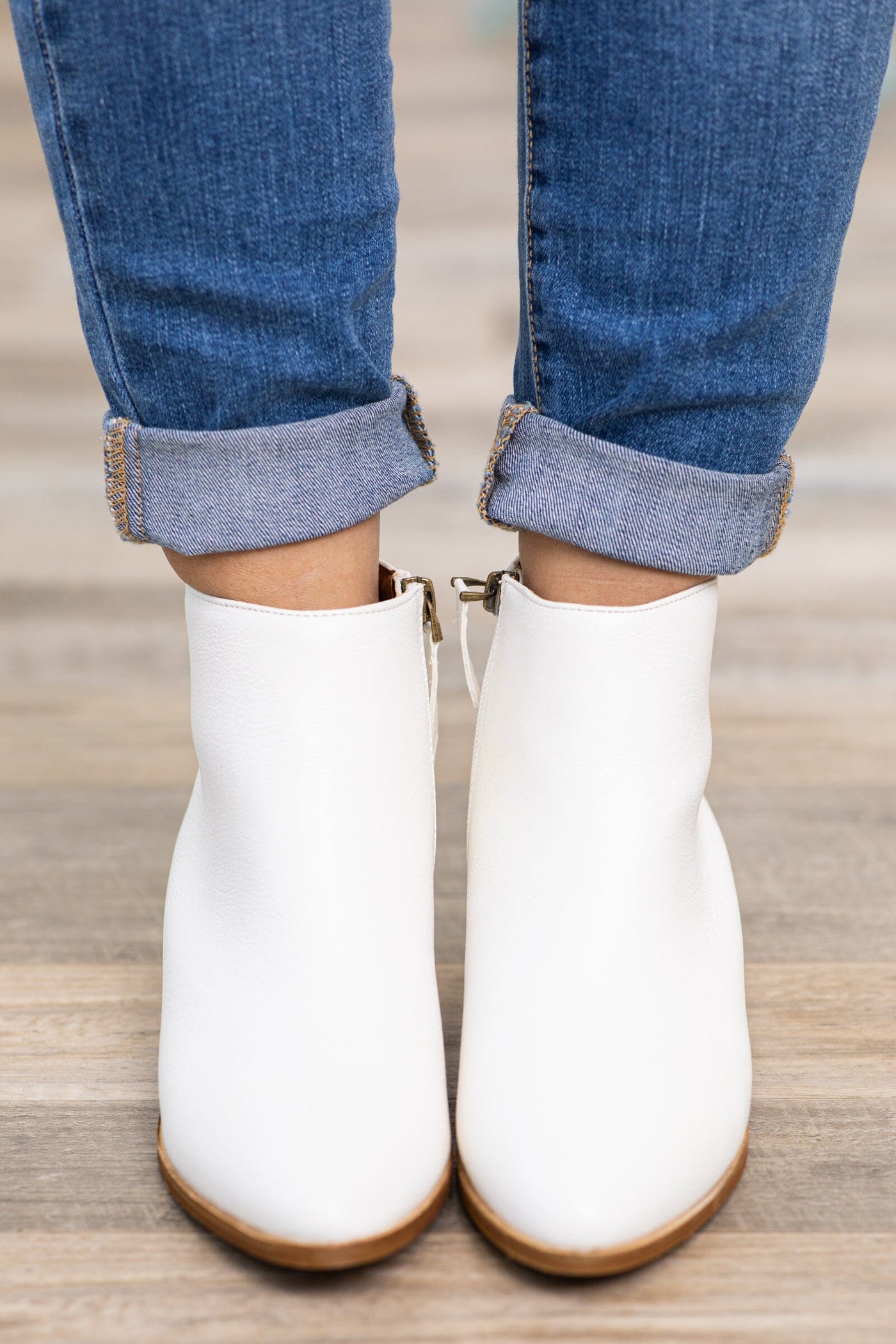 Off White Ankle Bootie With Pull Tab - Filly Flair
