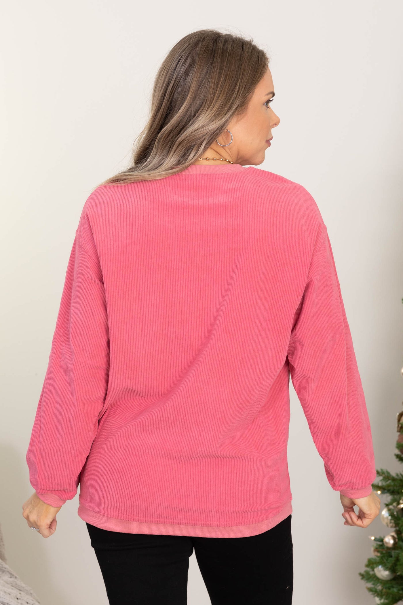 Pink Corded Sweatshirt With Merry Graphic