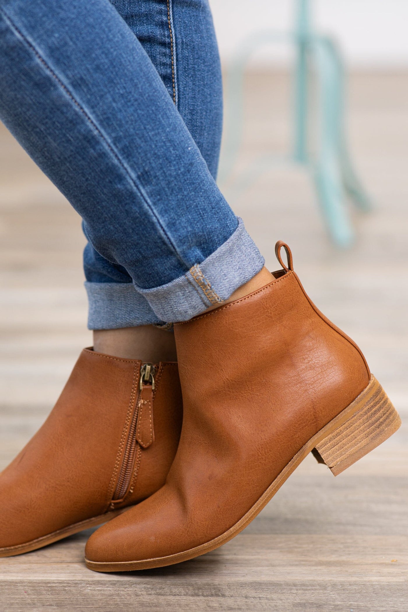 Dark Camel Ankle Bootie With Pull Tab - Filly Flair
