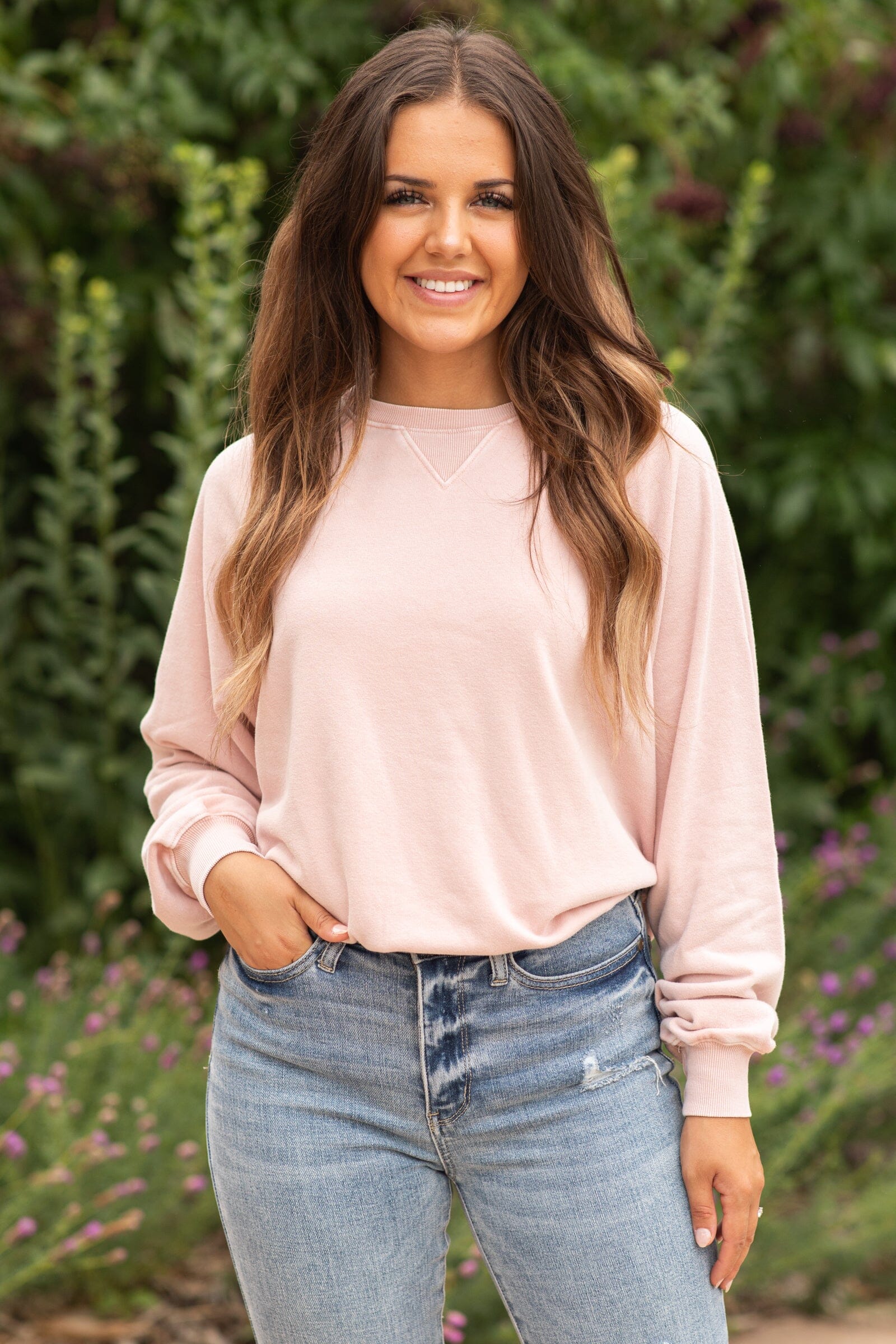 Blush Washed Sweatshirt With Seam Detail - Filly Flair