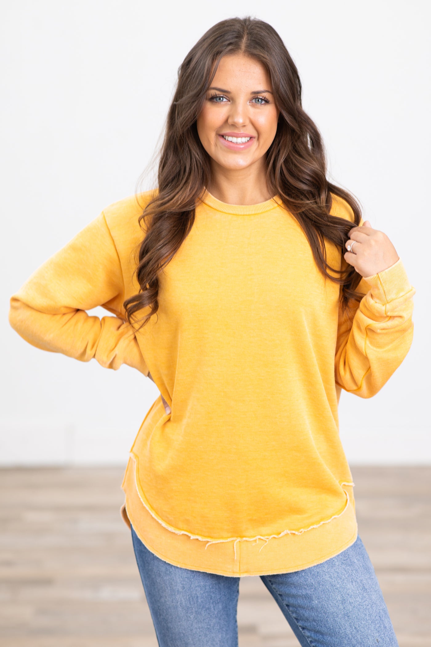 Golden Yellow Fleece Pigment Dyed Sweatshirt