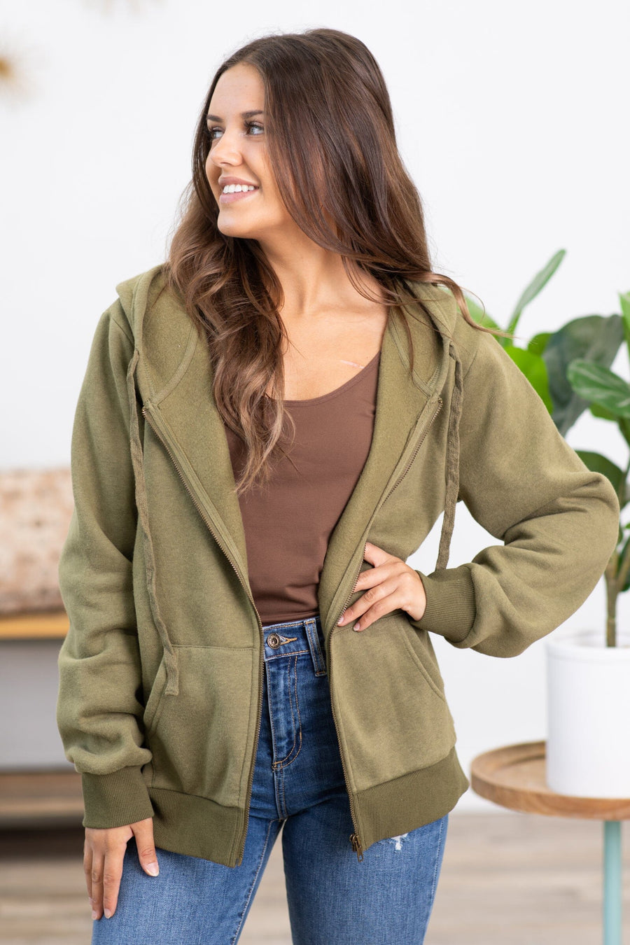 Olive Full Zip Hooded Sweatshirt - Filly Flair