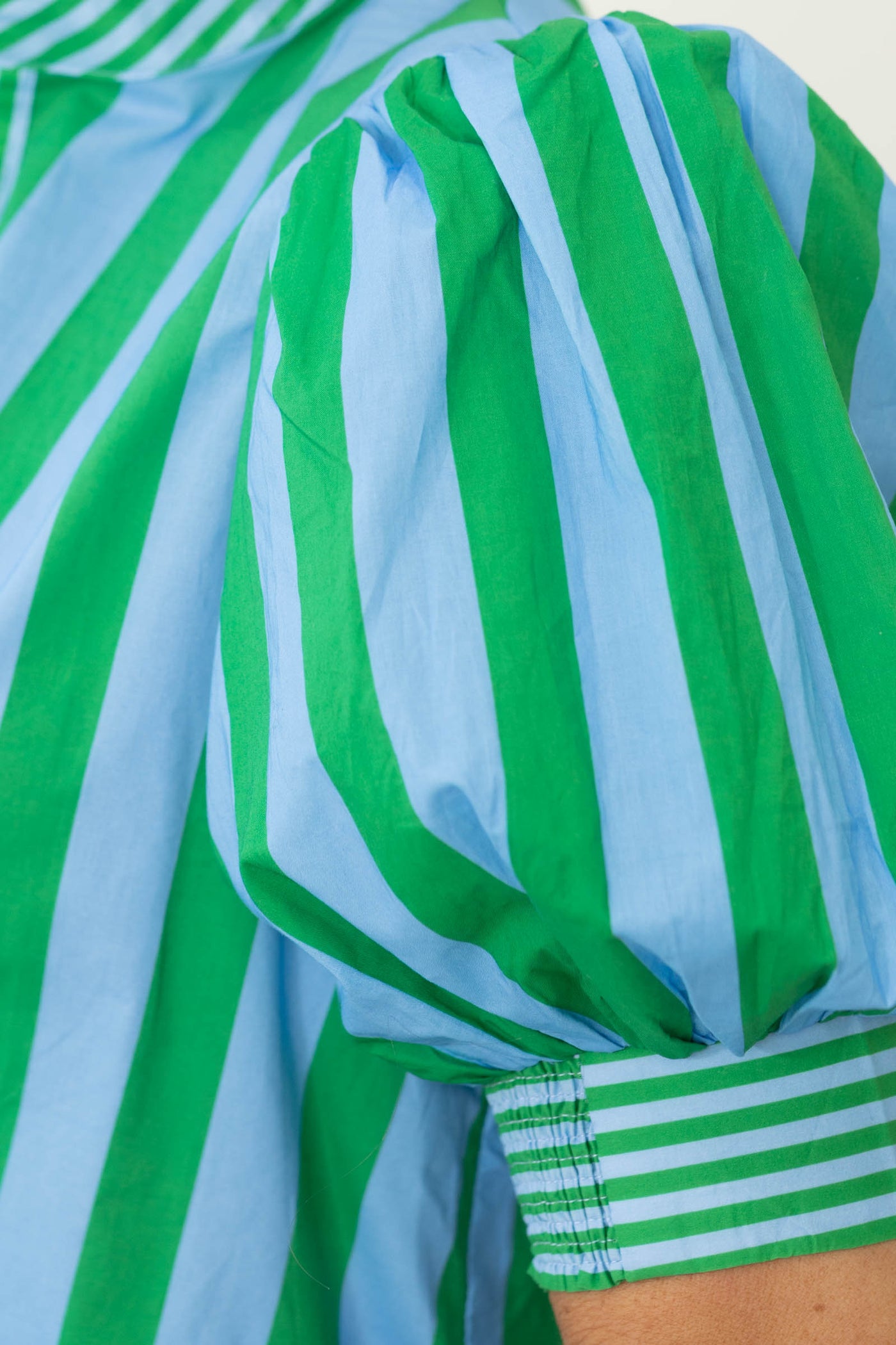 Green And Sky Blue Stripe Button Up Top- 100% Cotton