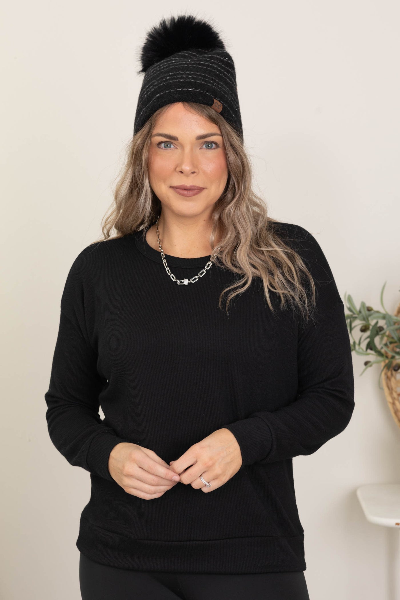 Long Sleeve Monaco Rib Textured Knit Tops