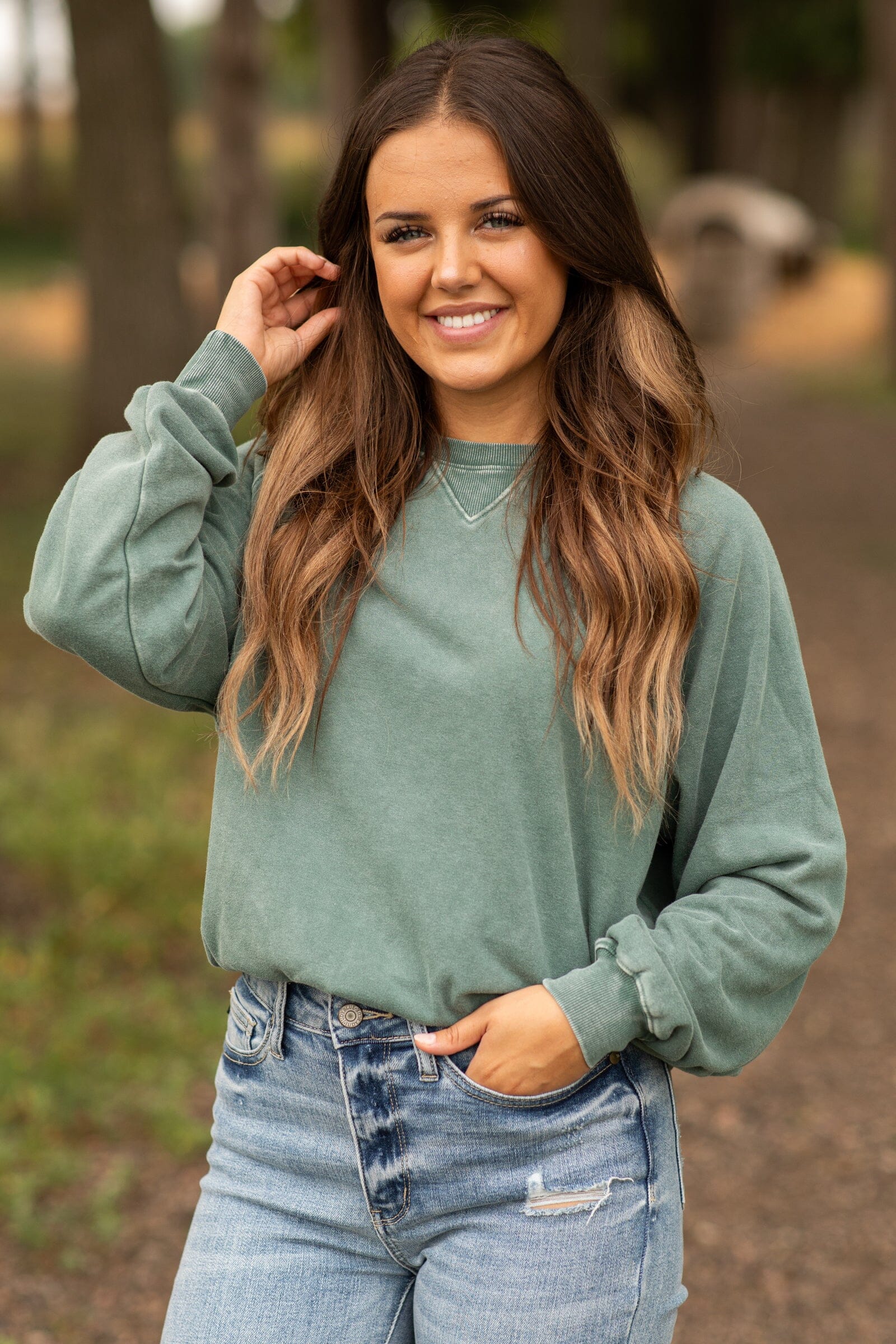 Emerald Washed Sweatshirt With Seam Detail - Filly Flair