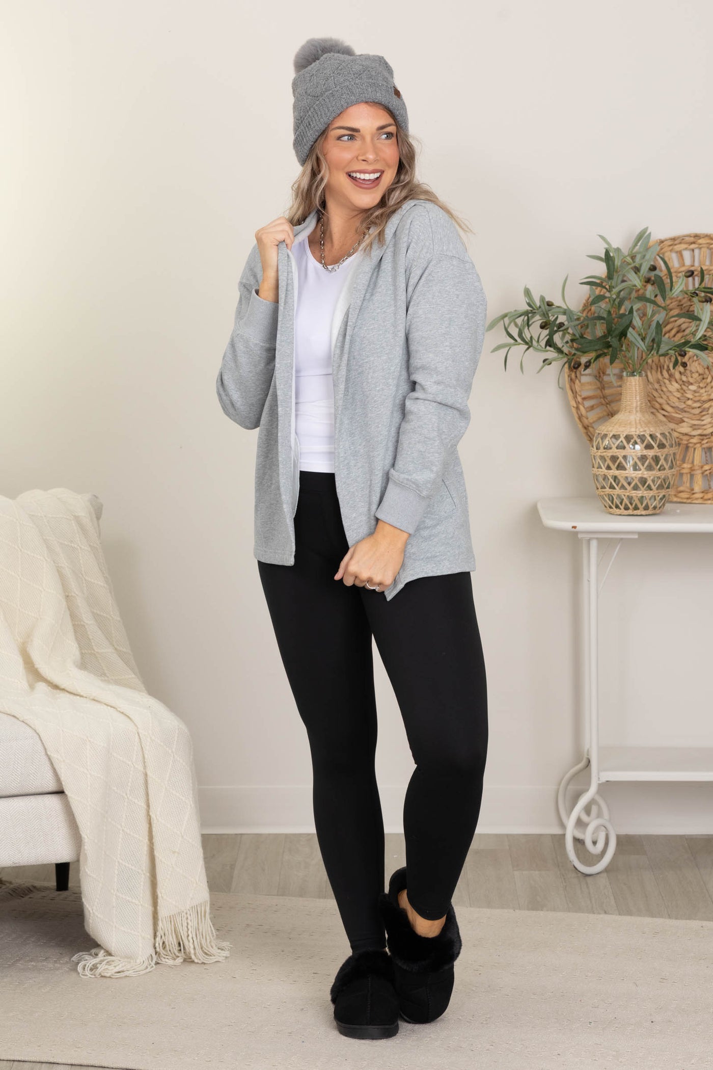Heather Grey French Terry Hoodie Cardigan