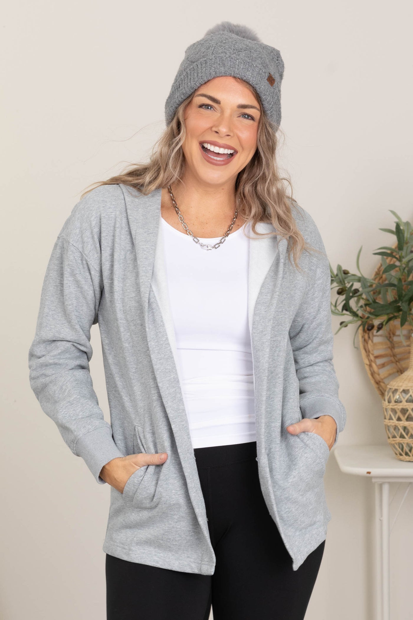 Heather Grey French Terry Hoodie Cardigan