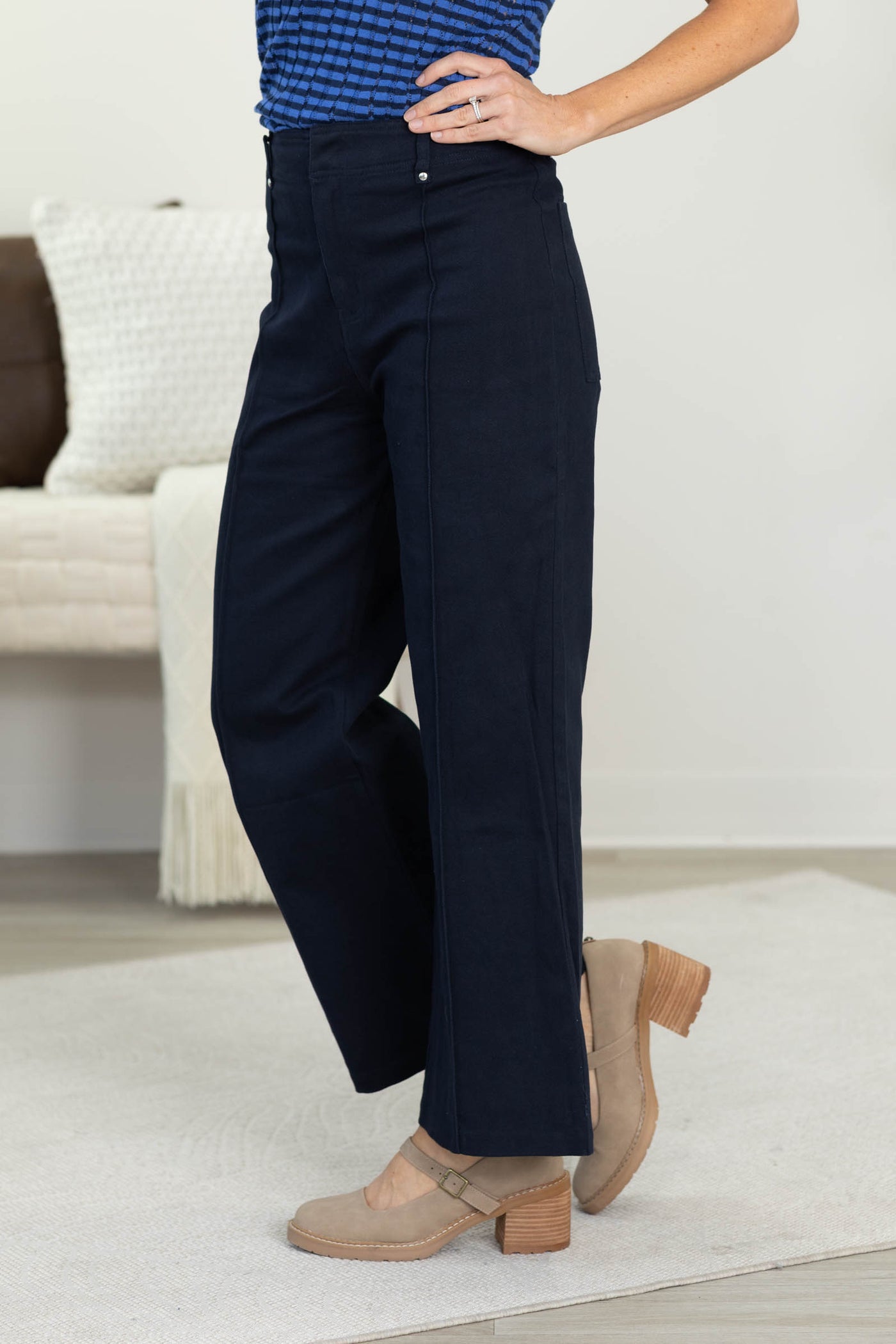 Front Seam Wide Leg Stretch Pants