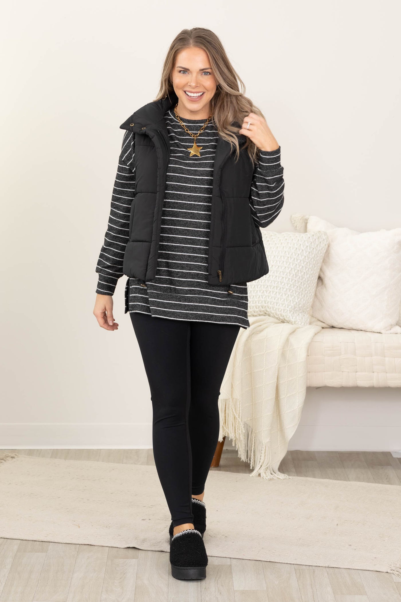 Charcoal and White Hacci Striped Tunic