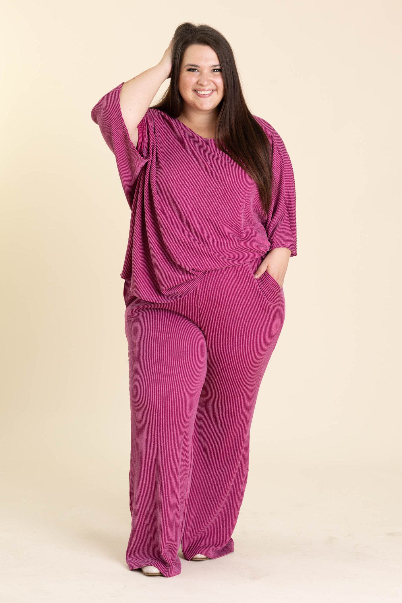 Soft Knit Boat Neck Top And Pants Set