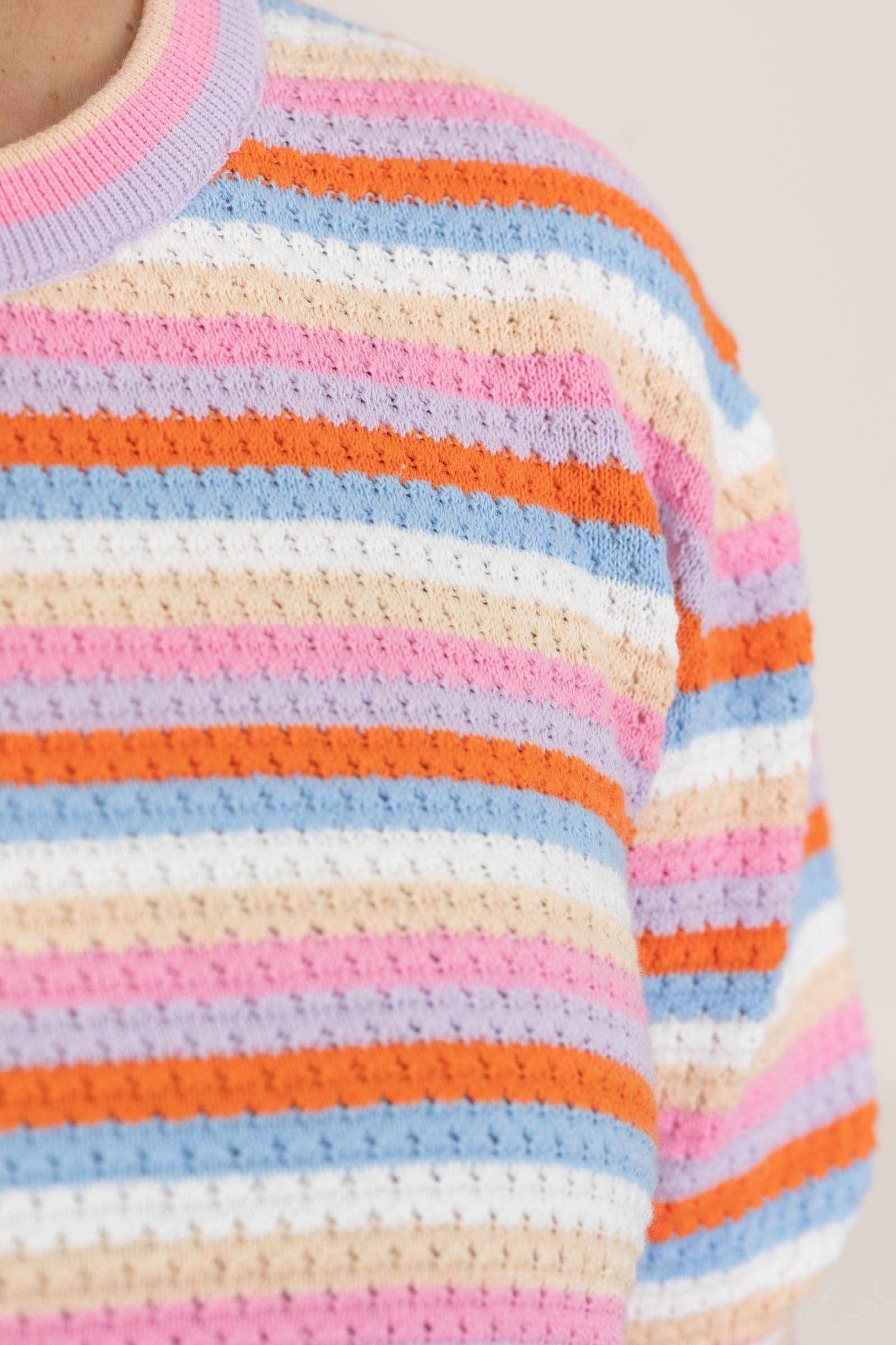 Pink Multicolor Striped pointelle Sweater Top
