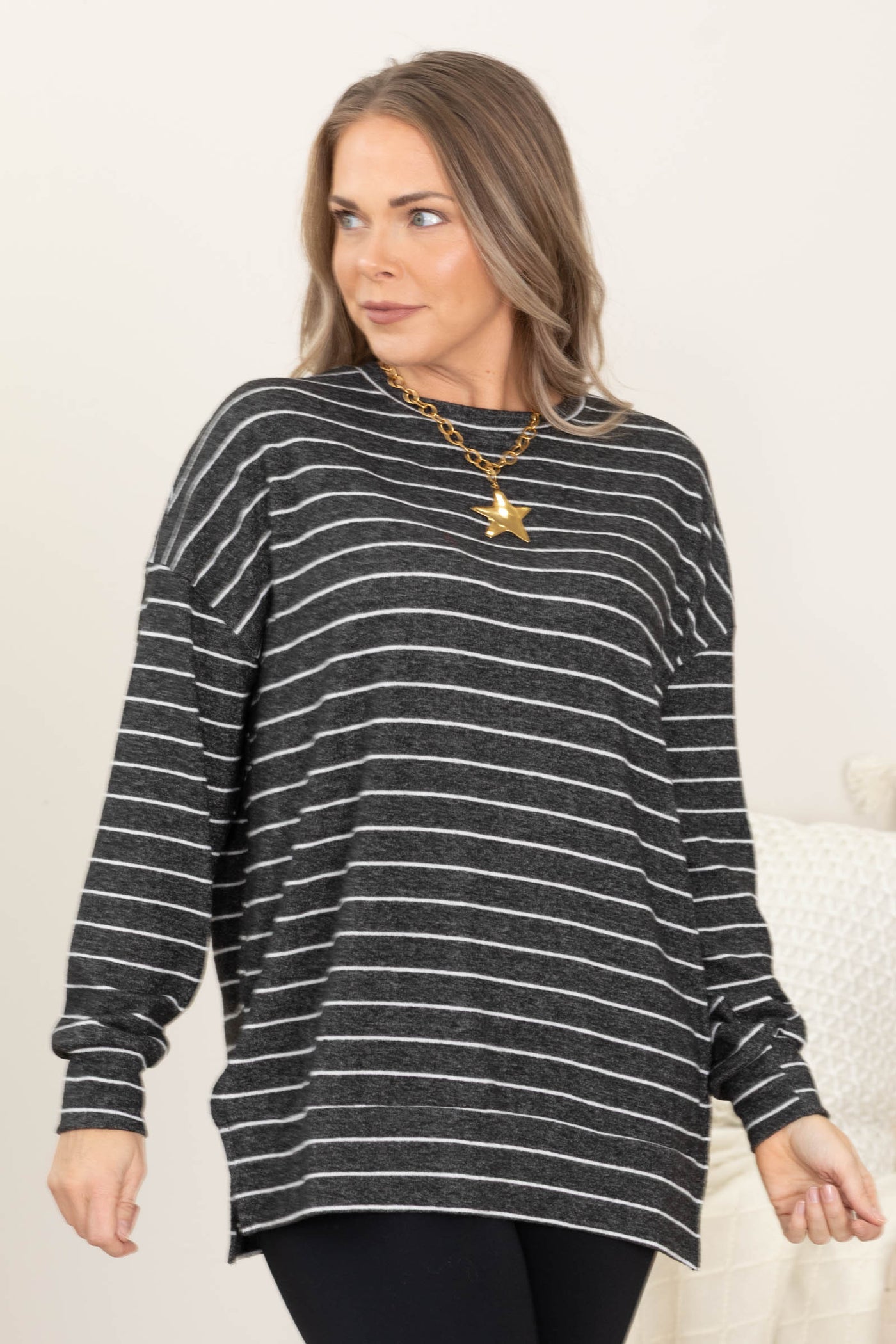 Charcoal and White Hacci Striped Tunic