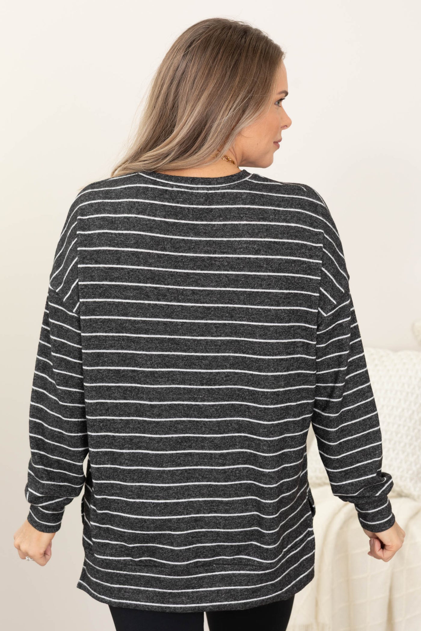 Charcoal and White Hacci Striped Tunic