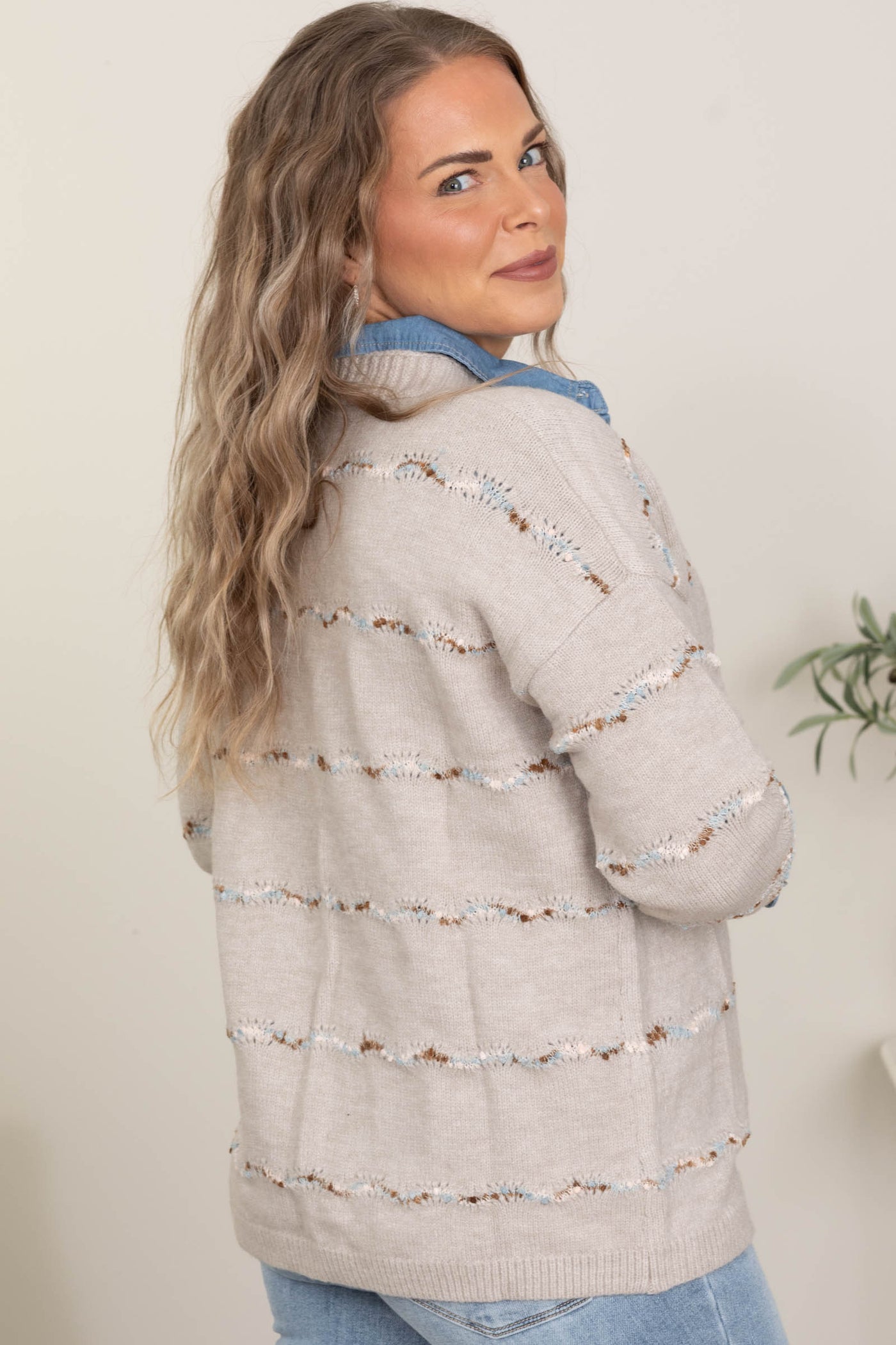 Oatmeal Popcorn Striped Sweater Cardigan