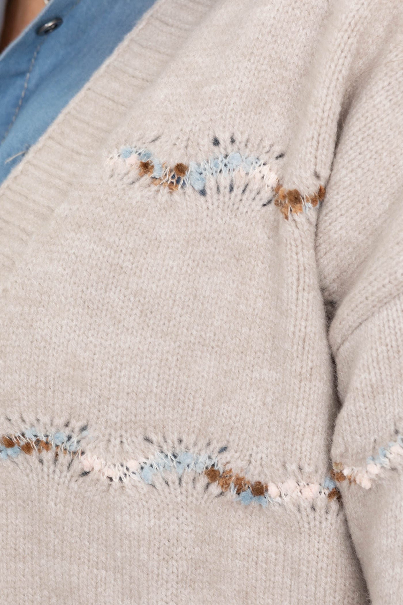 Oatmeal Popcorn Striped Sweater Cardigan