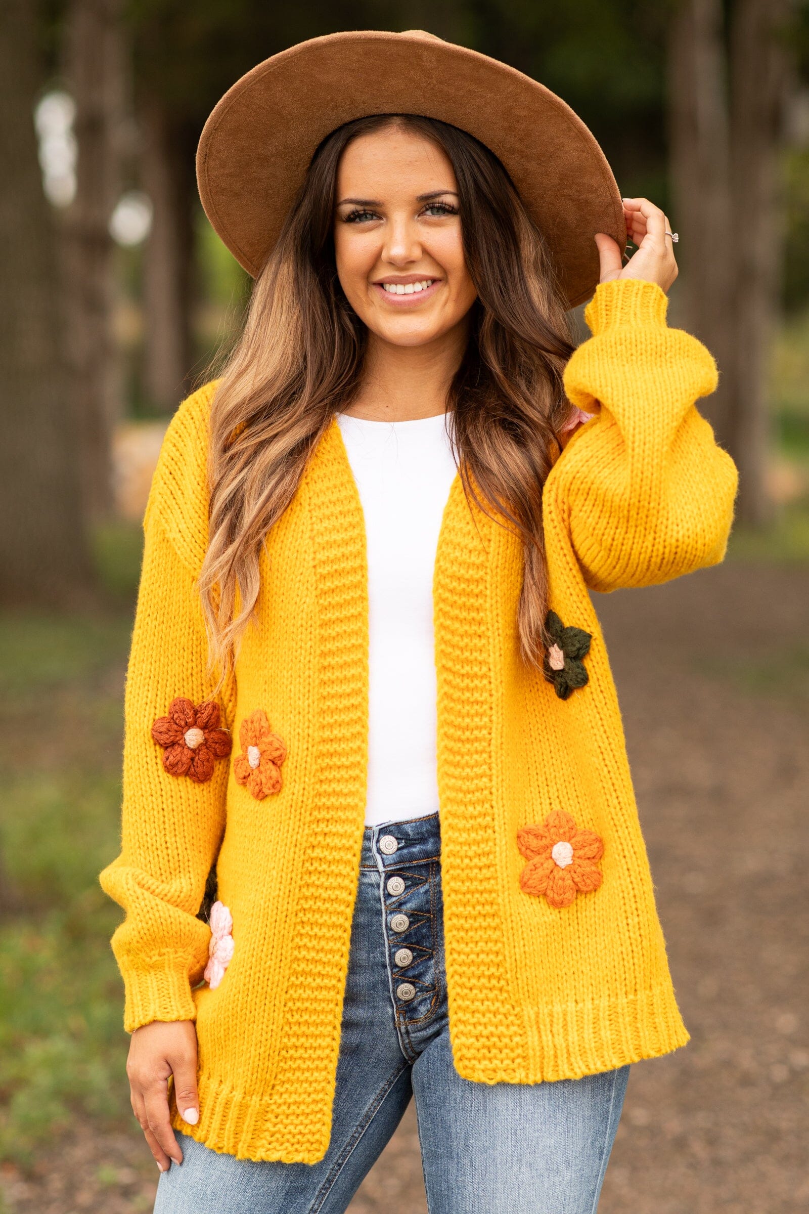 Golden Yellow Flower Embroidery Cardigan - Filly Flair