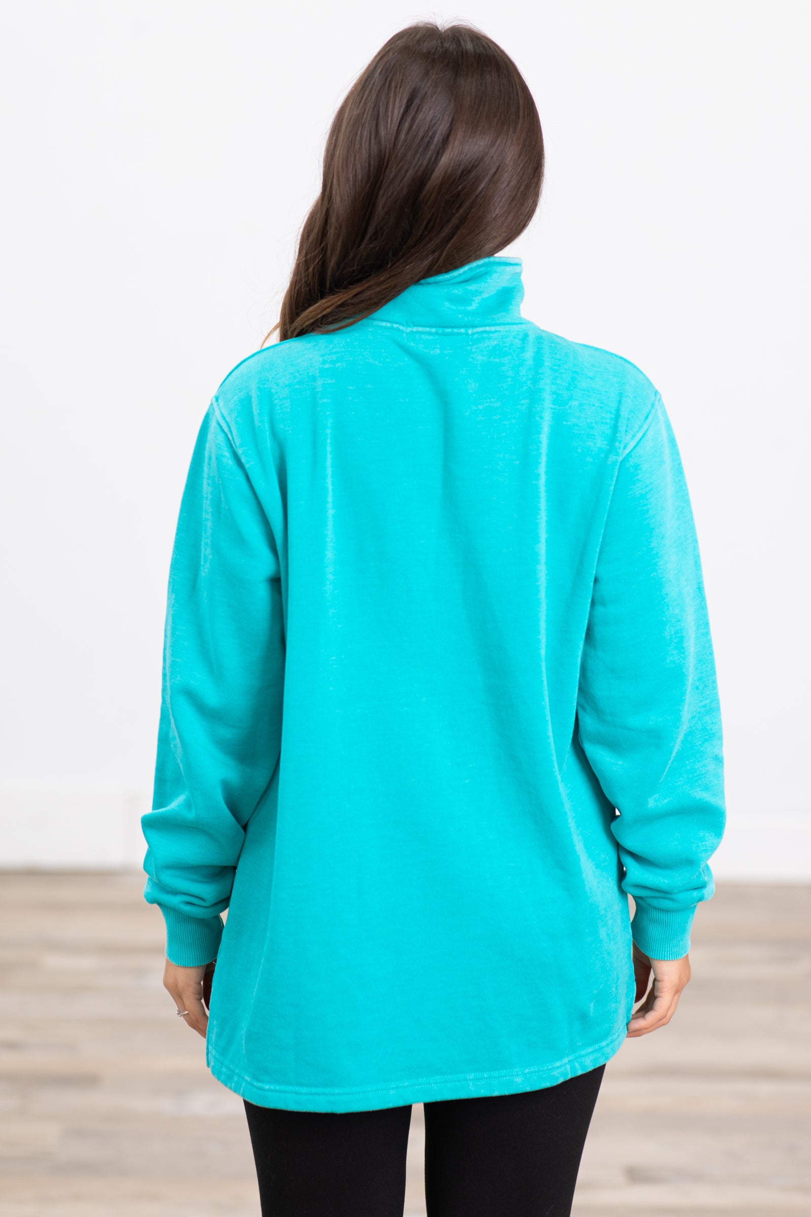 Turquoise Fleece Pigment Dyed 1/4 Zip Pullover