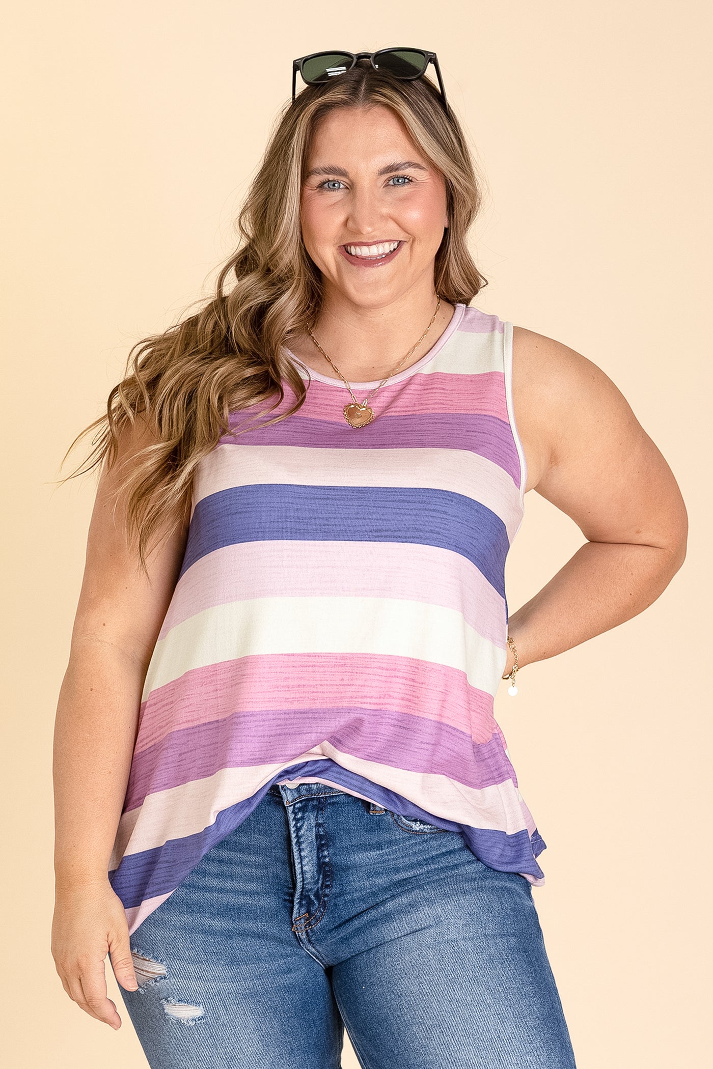 Multicolor Purple Stripe Knit Halter Tank Top