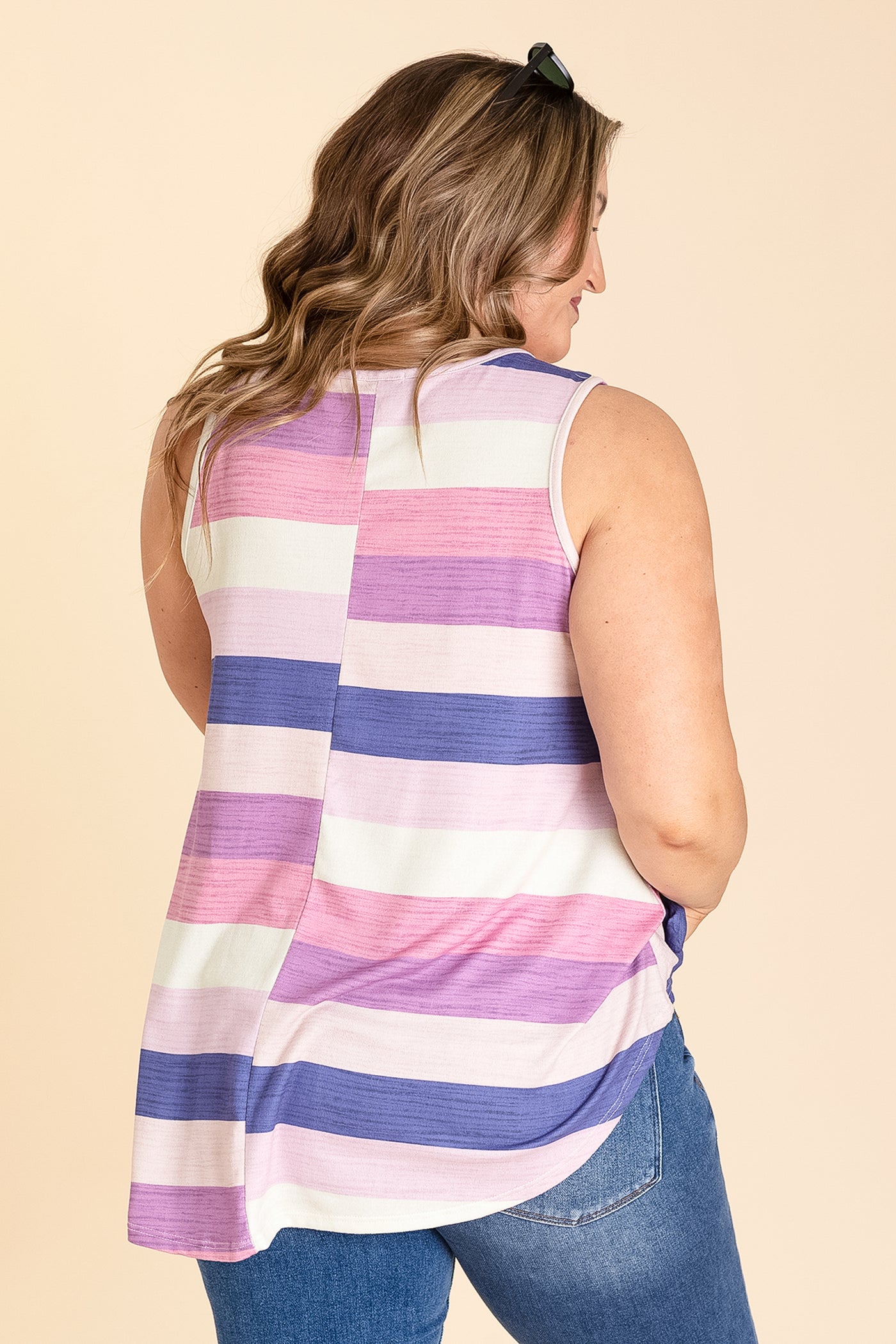 Multicolor Purple Stripe Knit Halter Tank Top