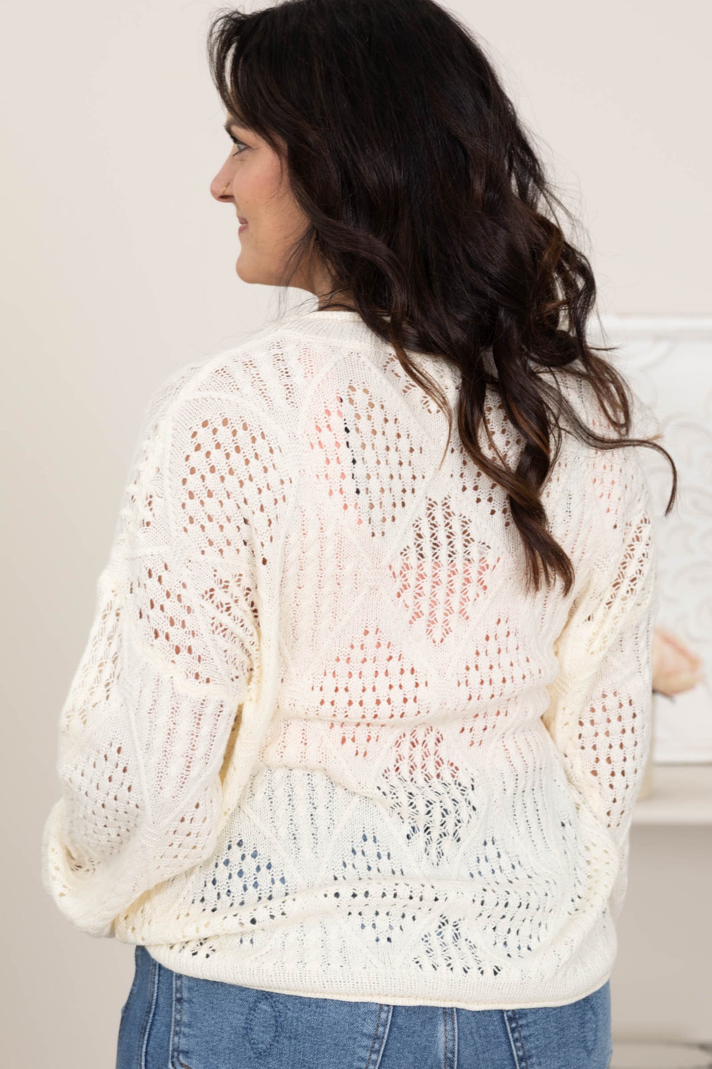 Ivory Diamond Patterned Open Knit Top