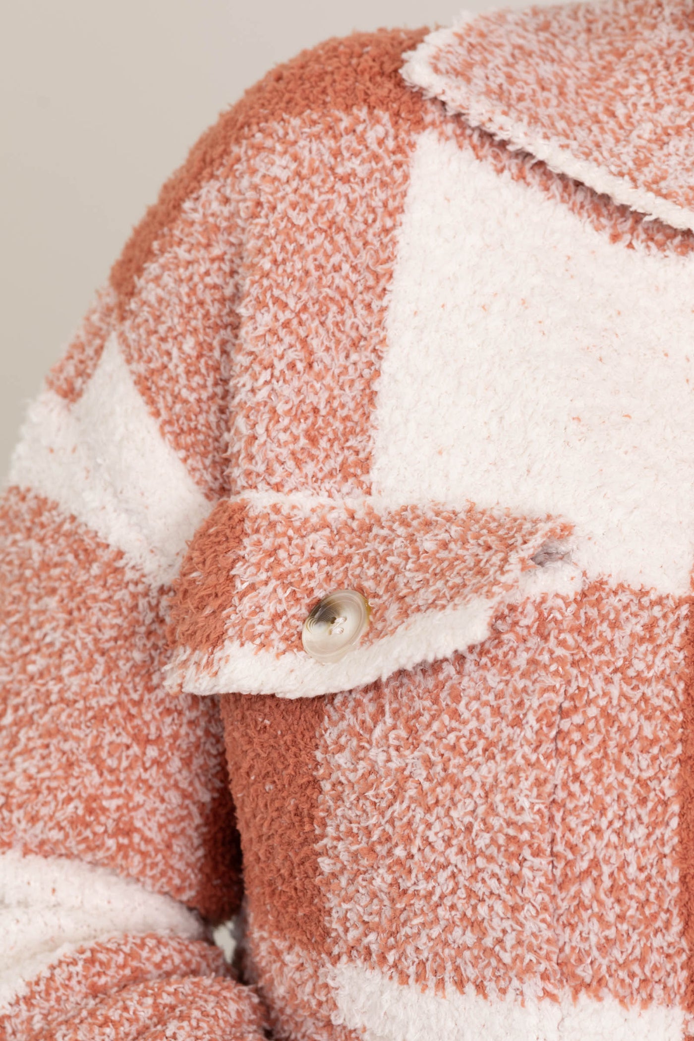 Rust Plaid Sweater Jacket With Chest Pockets