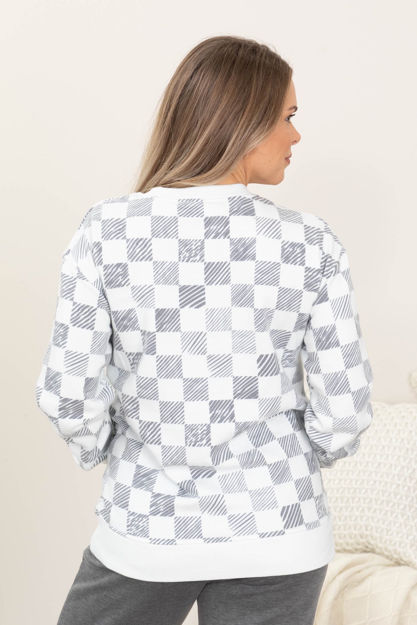 Made For You Printed Sweatshirt by Filly Flair in Checkered Print
