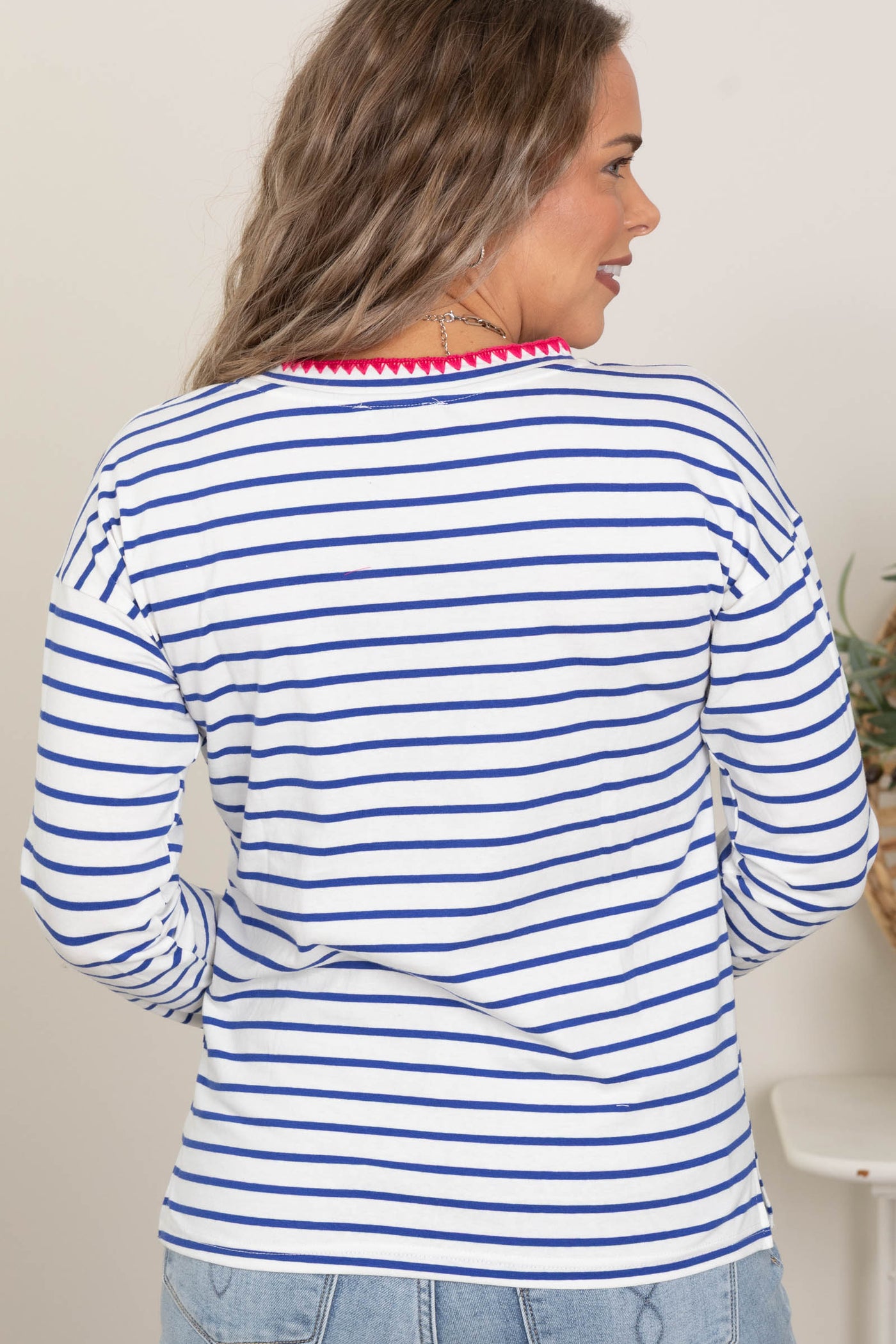 Jersey Striped Knit Tops With Chest Pocket