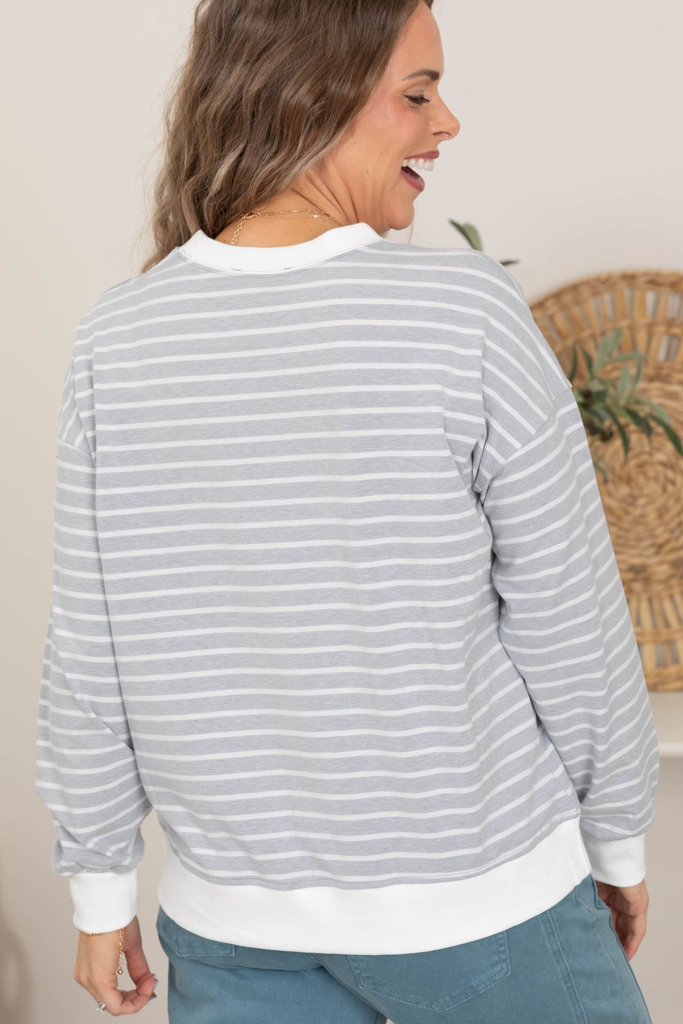 Striped Long Sleeve Pullover Knit Tops