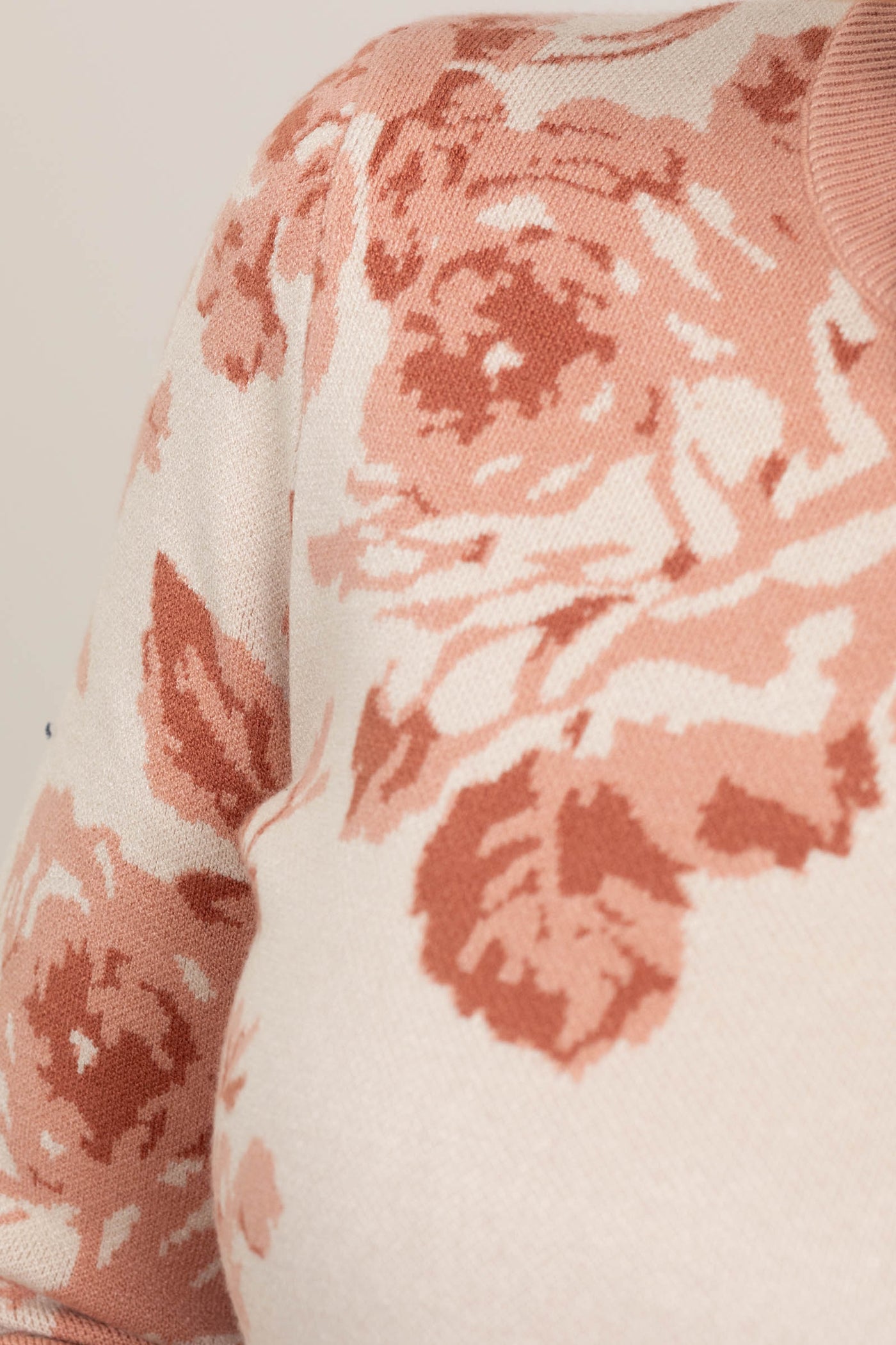 Dusty Rose Floral Pattern Crewneck Sweater