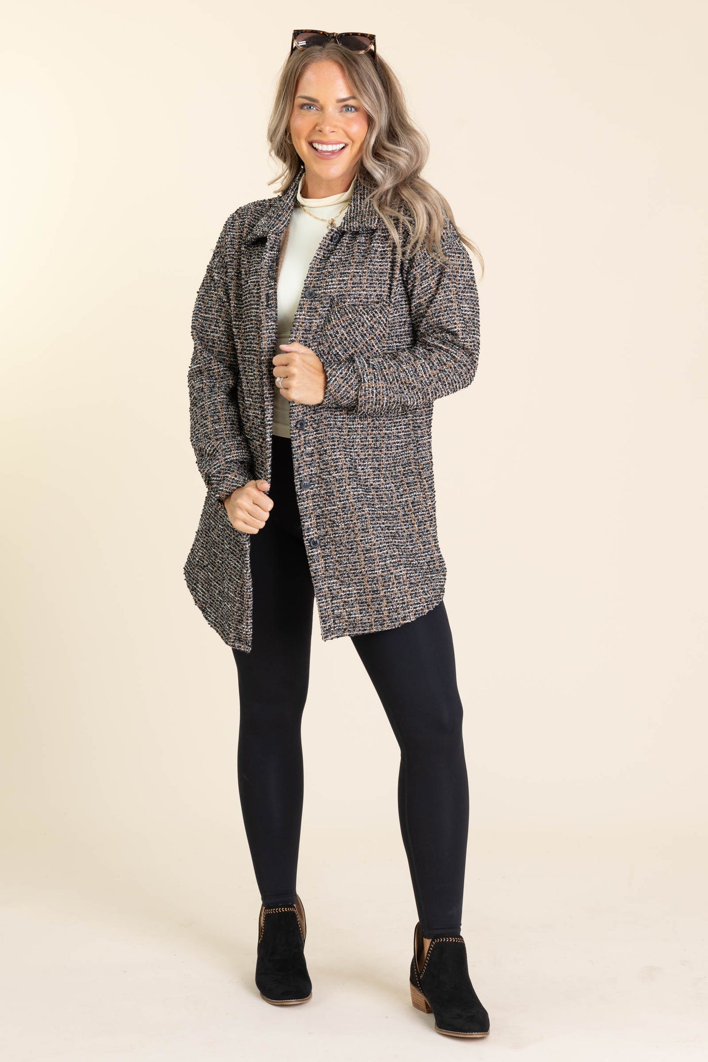 Black Houndstooth Tweed Shacket