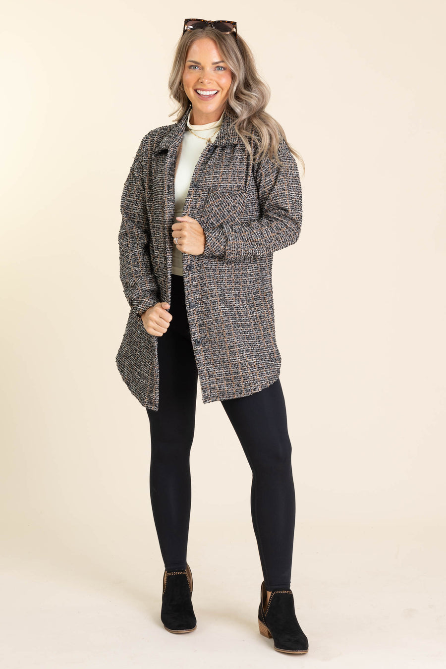 Black Houndstooth Tweed Shacket