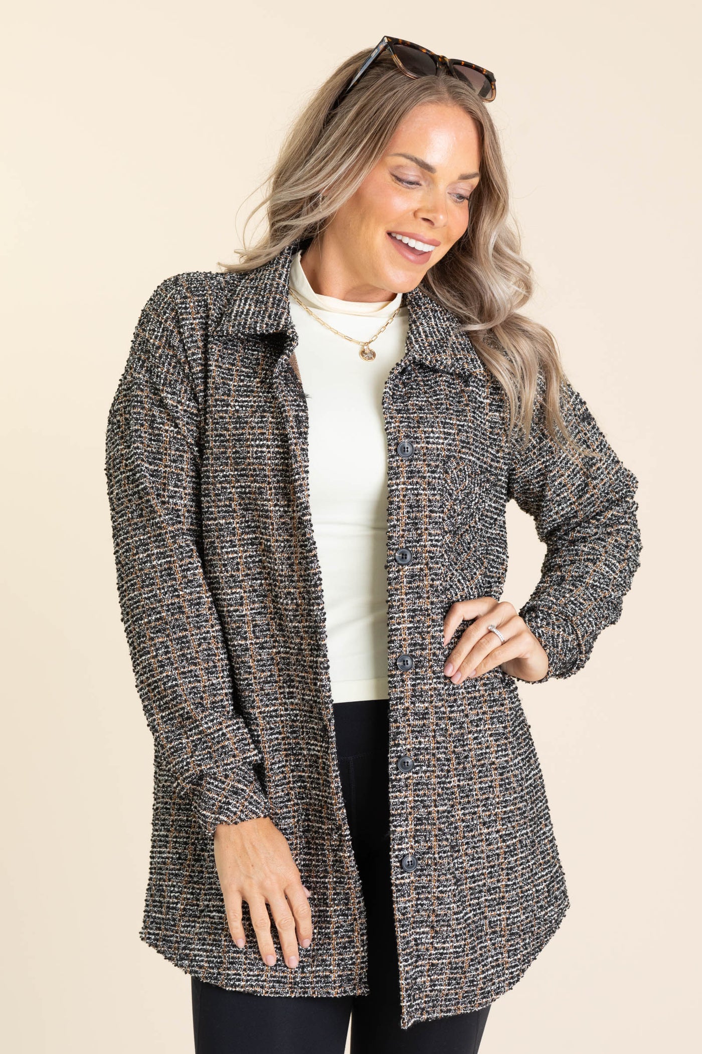 Black Houndstooth Tweed Shacket