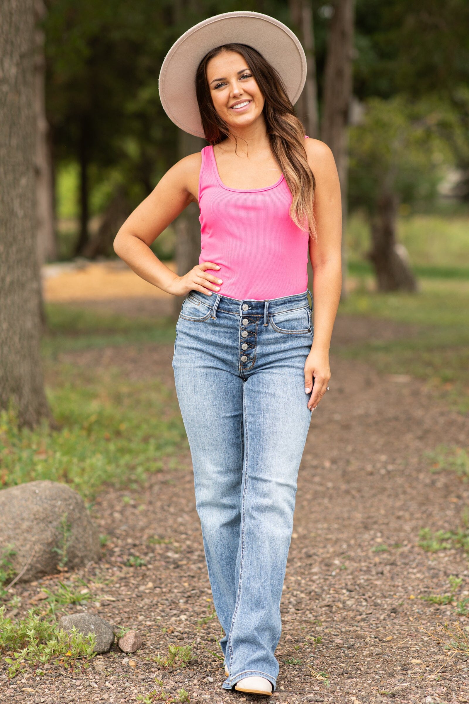 Hot Pink Round Neck Bodysuit - Filly Flair