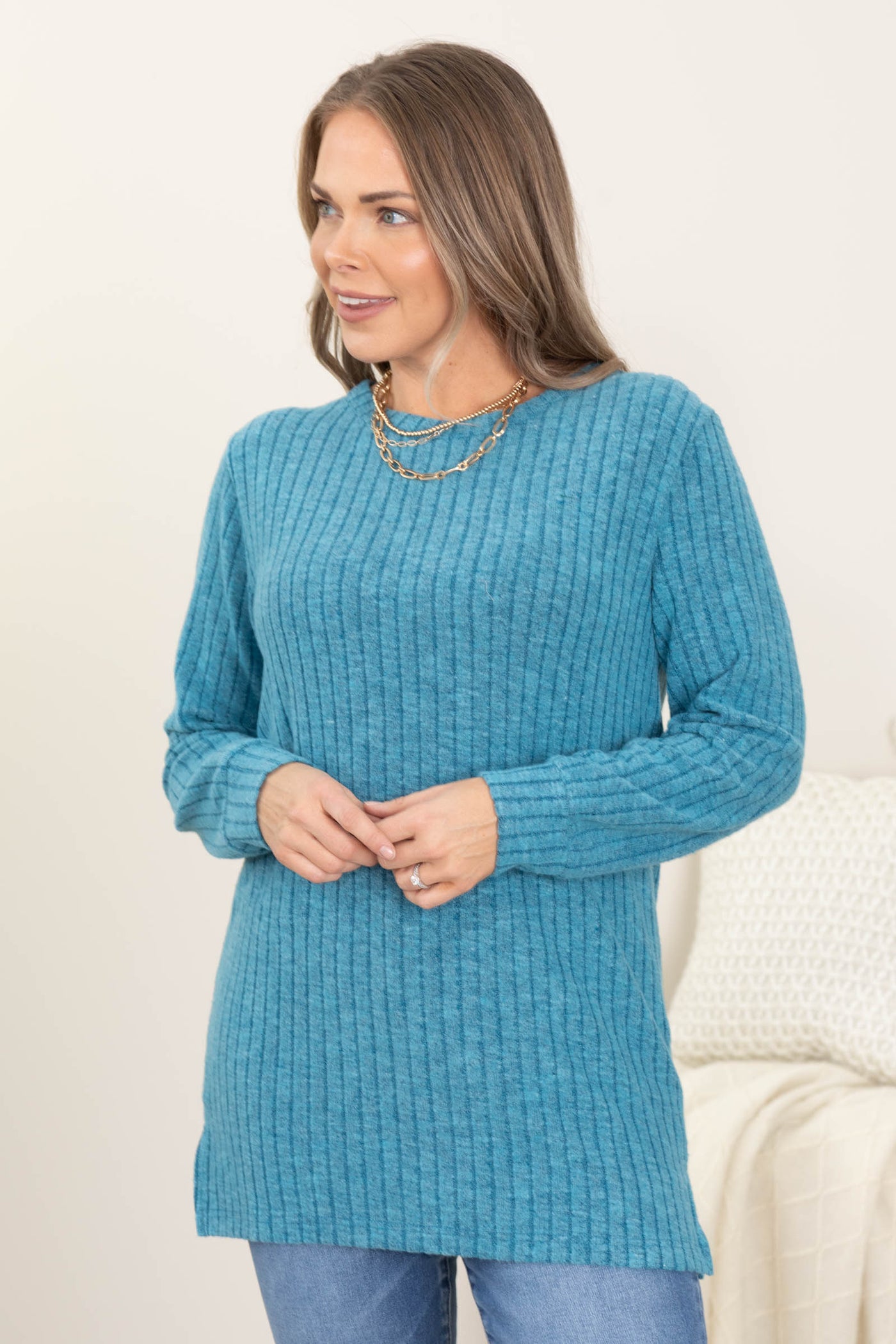 Teal Wide Rib Hacci Tunic