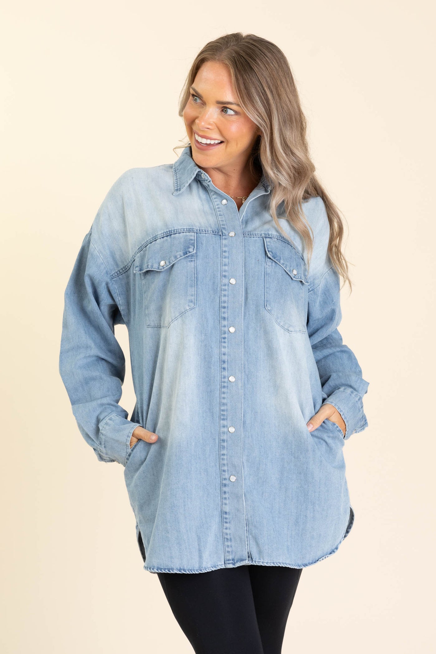 Light Denim Long Sleeve Knit Dress