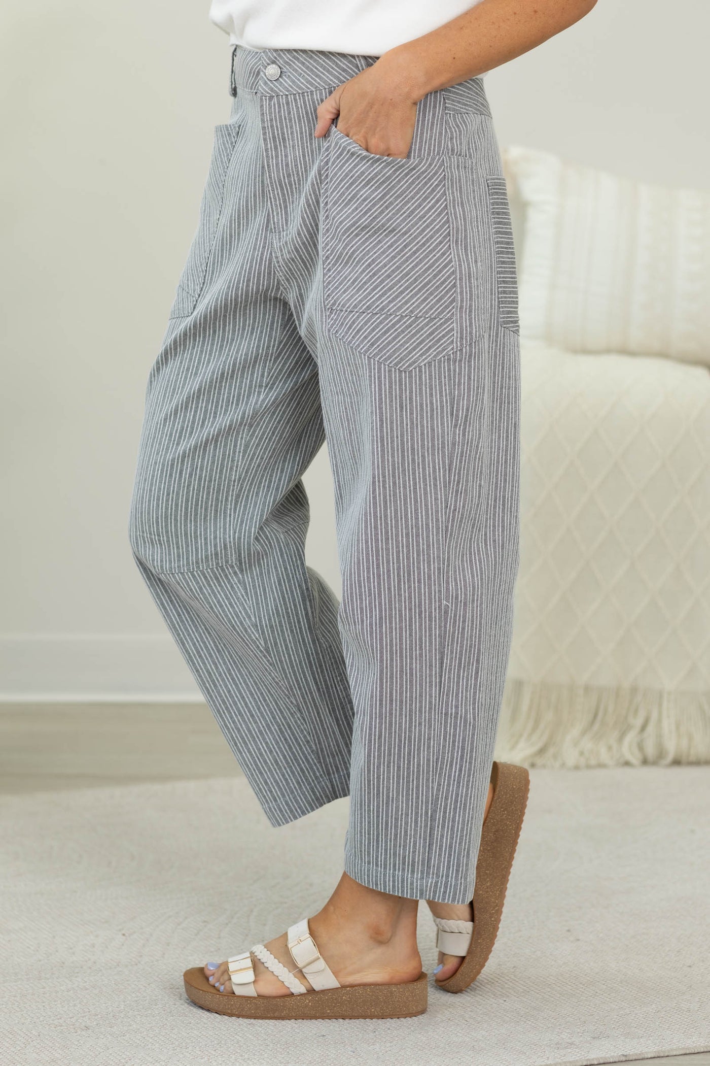 Cotierra Black Railroad Stripe Low Barrel Jeans